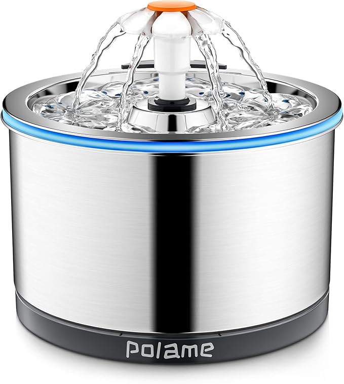 POLAME Cat Water Fountain Stainless Steel, UltraQuiet Cat