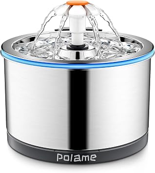 Cat Water Fountain Stainless Steel, Automatic Cat Fountains for Drinking, Ultra-Quiet Dog Water Dispenser, Pet Water Fountain for Cats Inside, 84oz/2.5L with Three Water Flow for Cats, Dogs