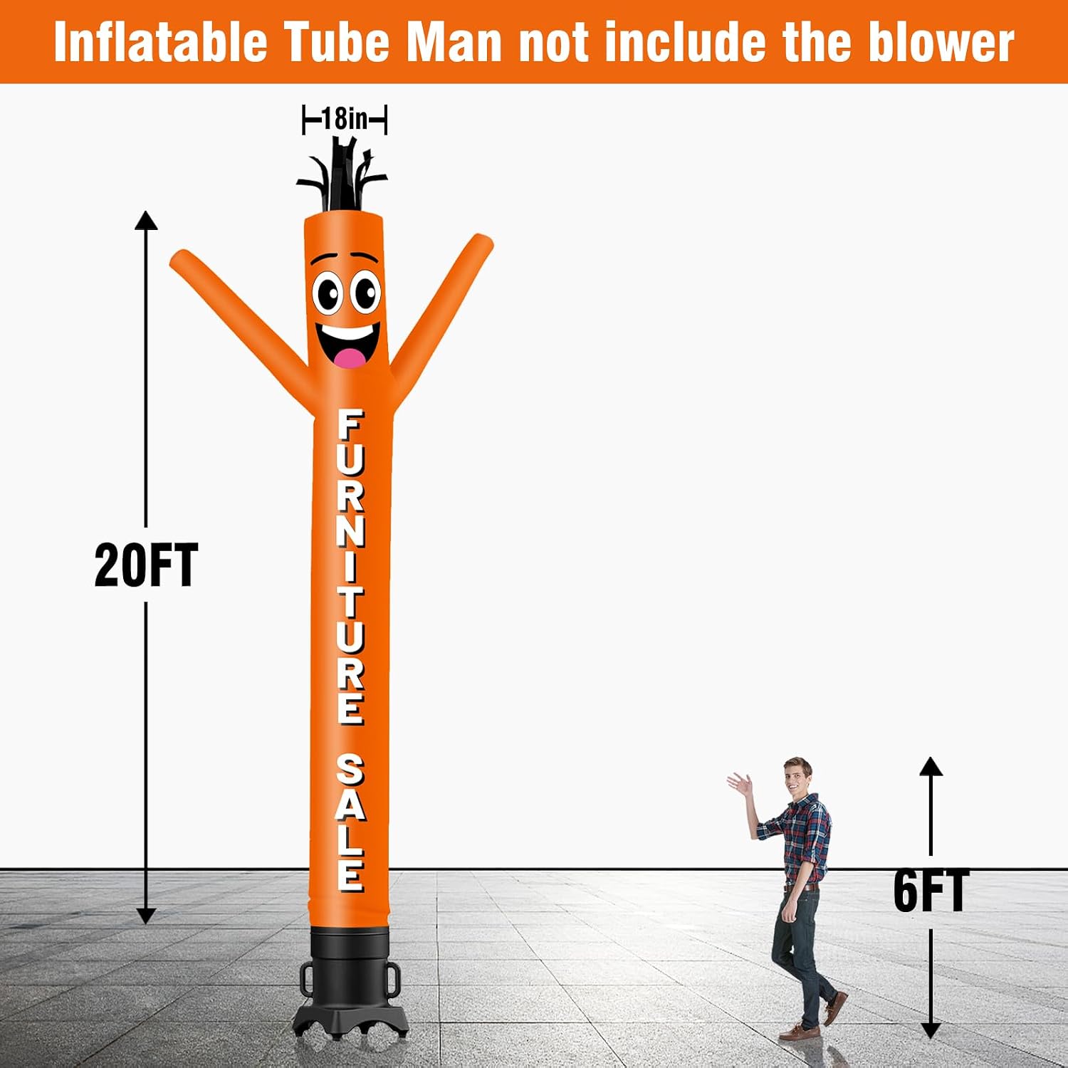 20FT Tall Inflatable Tube Man Furniture Sale Wacky Wavy Dancing Guy (18''Diameter) for Outdoor Decoration Advertising Business Promotion -Orange (Blower Not Included)