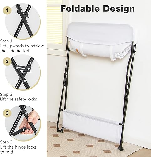 Miniatura 5 de INFANS Cambiador portátil para bebé estación de pañales para bebés con cinturón de seguridad cesta de almacenamiento grande y estante superficie