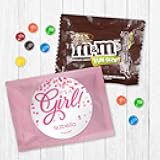 It's a Girl Baby Shower Candy Favors Personalized M&M Fun Size Bags (24 Pack) - Pink Foil - Fully Assembled Bulk Candy (3x4 in) Favor for Guests
