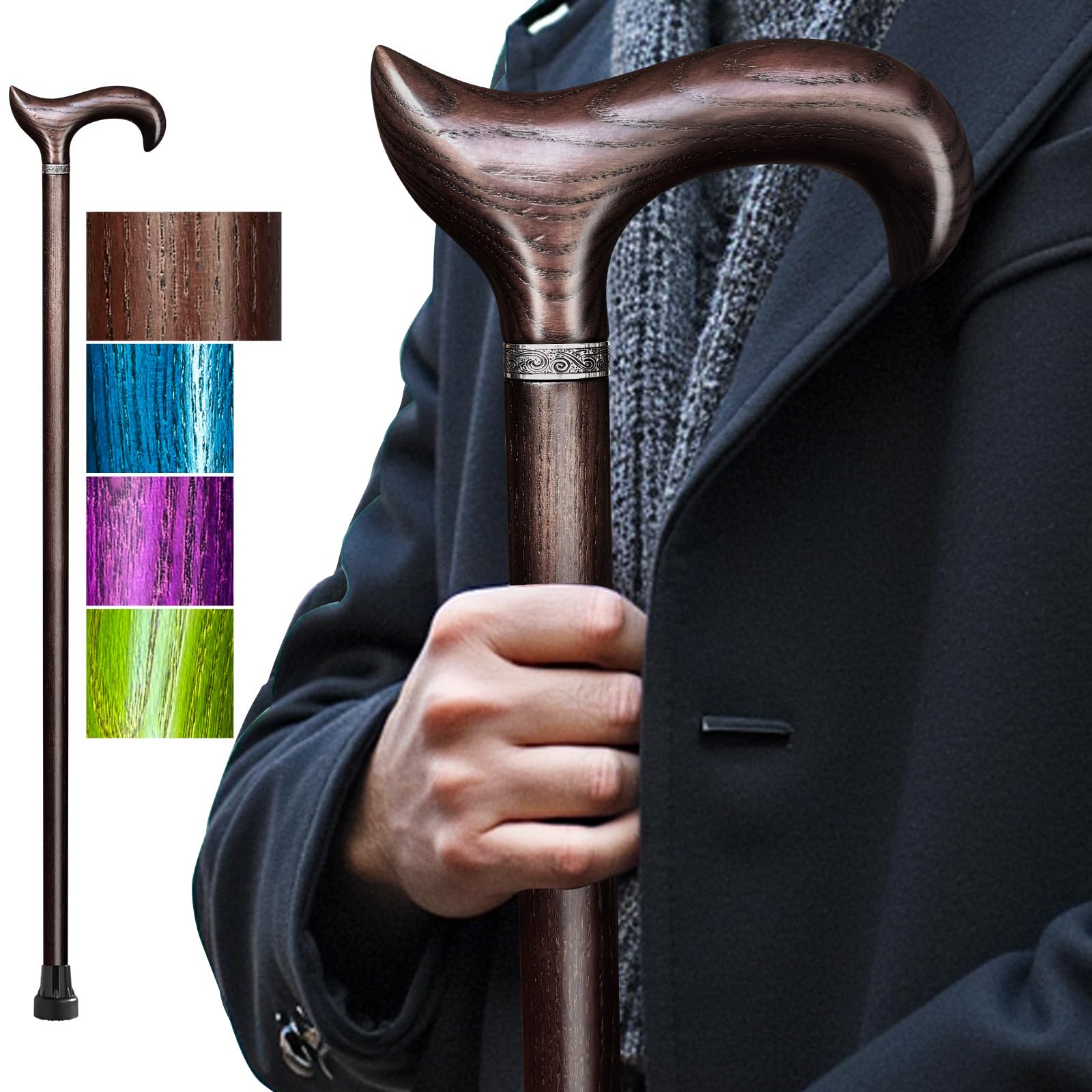 ispuoocti Walking Cane, Available in Multiple Inches Wooden Cane Support up to 500 Lbs, Suitable for Fancy Wooden Walking Cane for Men and Women with