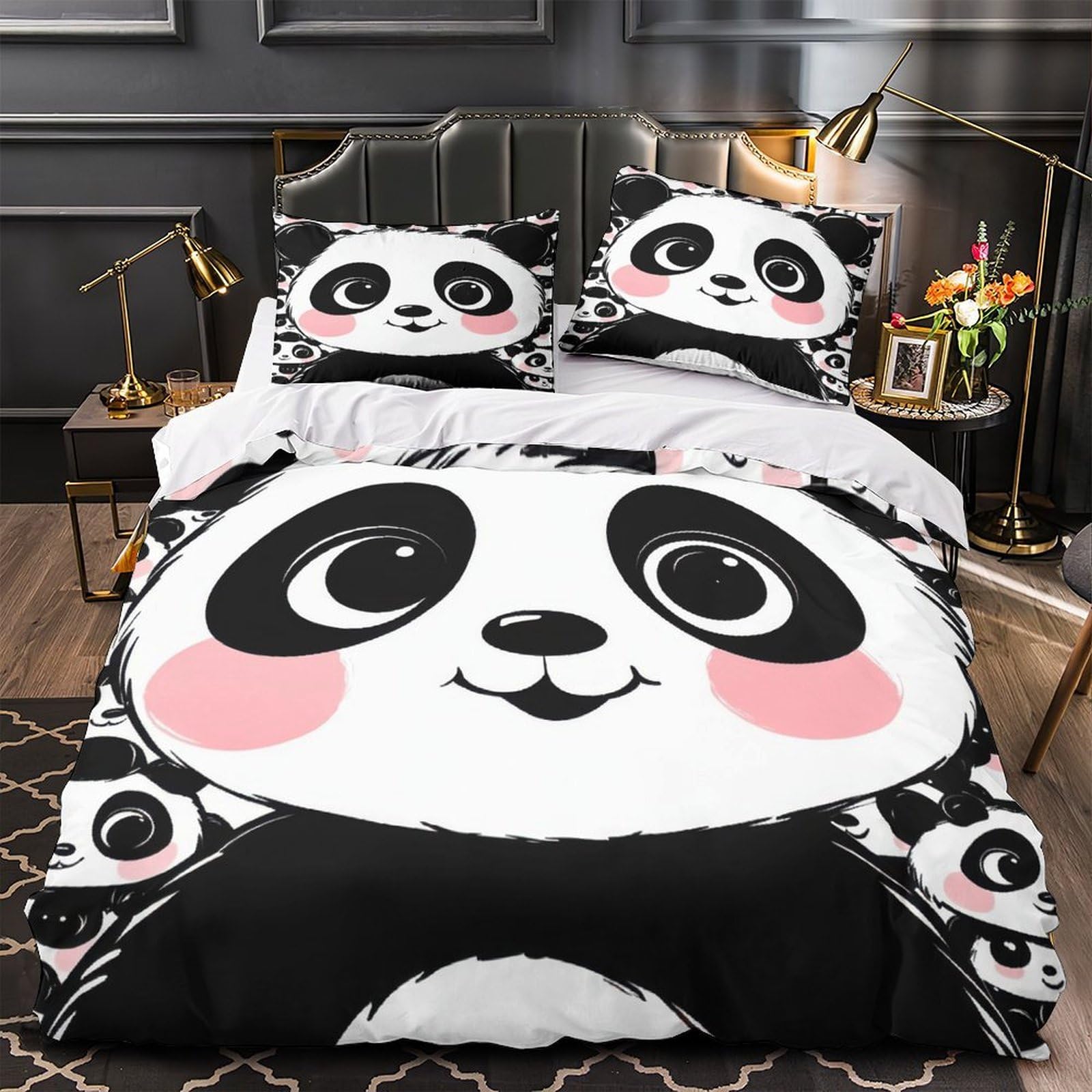 Housse de couette panda 135x200 parure de lit microfibre 3D pour lit simple ado
