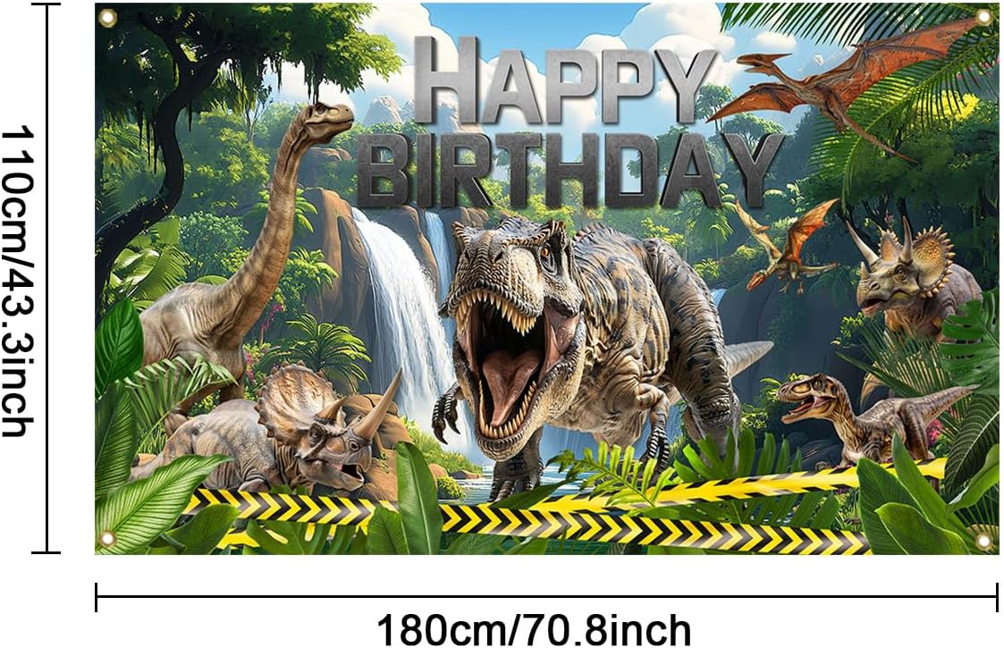 Mocsicka Dinosaur Birthday Backdrop Banner for Boy Dinosaur Park Theme Party Decorations Banner Dinosaur Photography Backgournd Supplies (Green, 70.8x43.3 inch) - Image 2