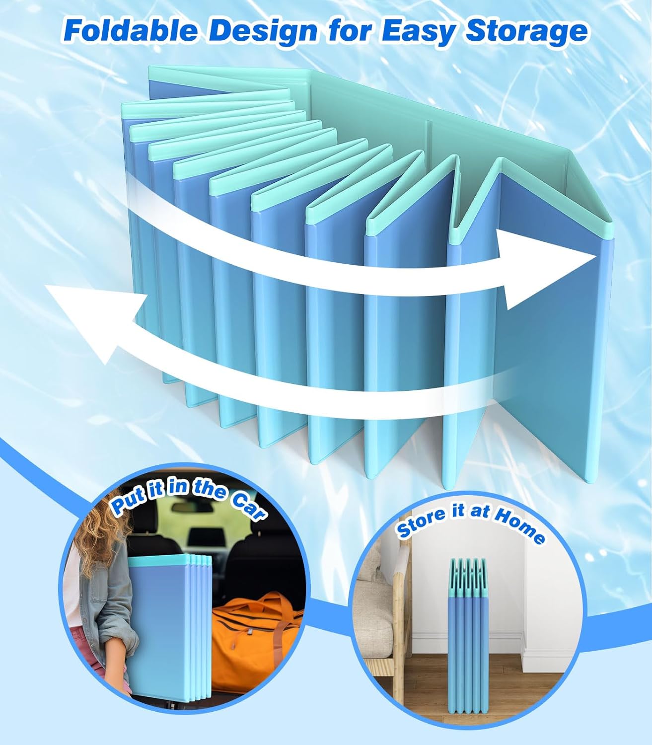 MoKo Non-Inflatable Swimming Pool for Kids Adults Pets, Rectangular Framed Swimming Pools, Foldable Dog Pool with Sturdy Support, Space-Saving Kiddie Pool, Collapsible Kids Pool, S Size, Glacial Blue