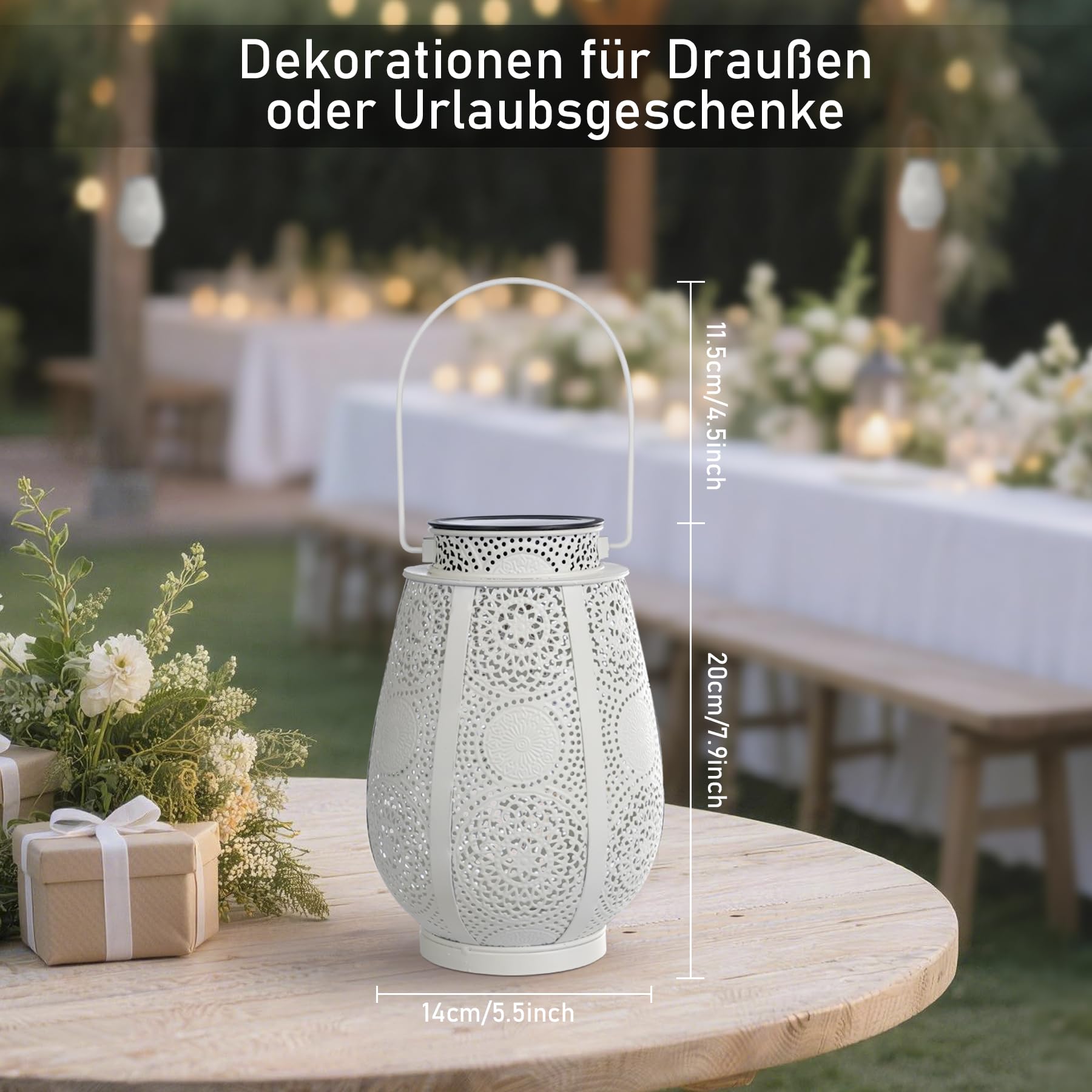 2 Stück Solarlampen für Außen Garten Vintage, IP65 Wetterfest Solarlaterne für Außen Hängend Metal, Rostfrei Solar Laternen mit Haken für Aussen Terrasse Veranda, Geschenk für Frauen Mama Oma(Weiß)