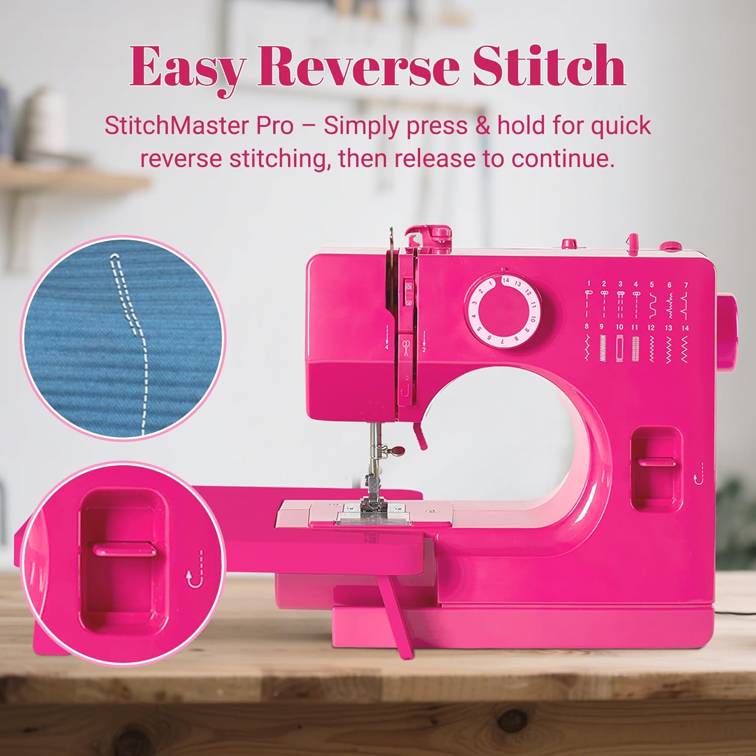 StitchMaster Pro Sewing Machine - Twin/Double Needle Compatible, 14 Stitches, Easy for Beginners & Home Users (Pink)