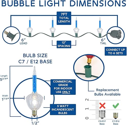Miniatura 3 de Novelty Lights Juego de 7 luces tradicionales de burbujas de Navidad, luces de burbujas de Navidad, luces de árbol de Navidad, luces de cadena de