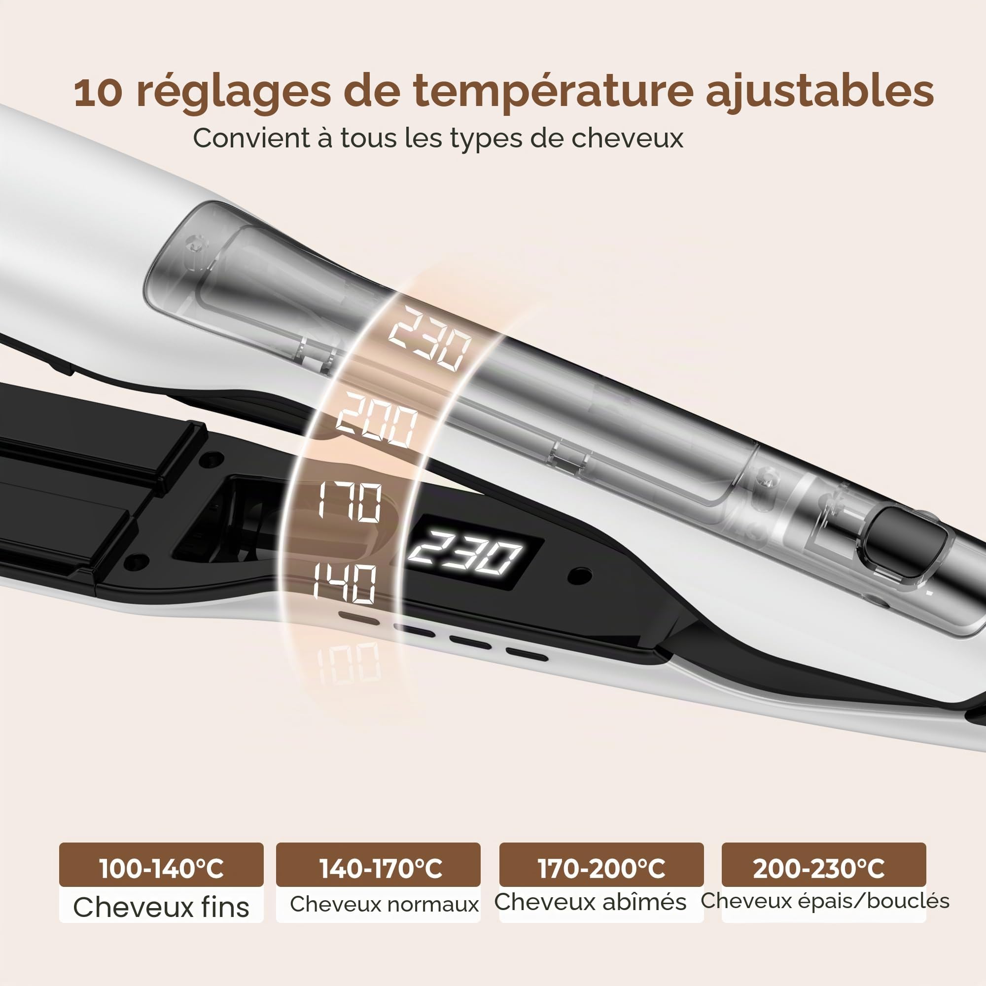 UKLISS Fer à lisser à vapeur, largeur 40 mm, avec écran LCD