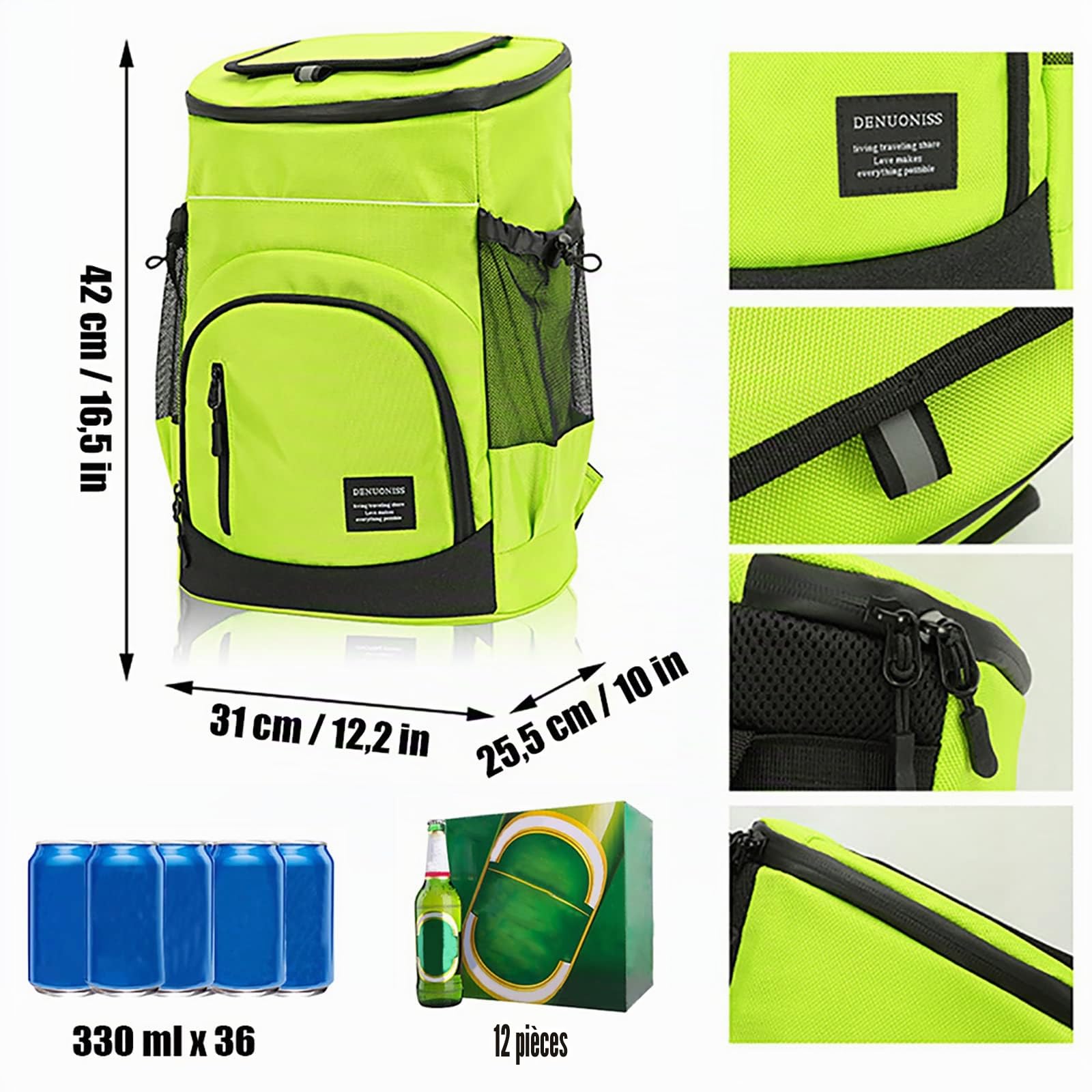 Sac Isotherme 33L Grand, Bière Froide Sac À Dos Pique-Nique avec Compartiment Réfrigérant, Panier Pique-Nique 2-4 Personnes, Réfrigérateur Mobile pour La Voiture