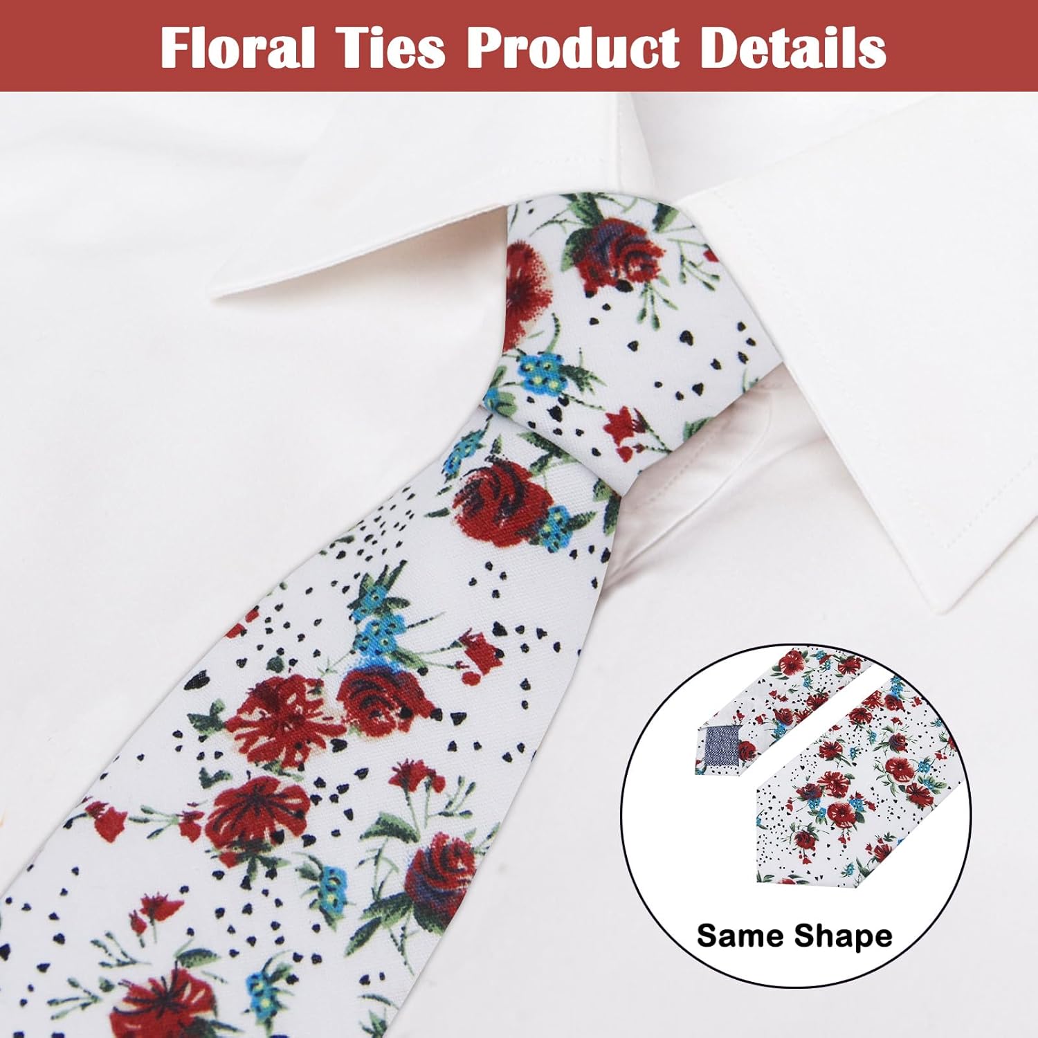 Mantieqingway Men Skinny Tie Cotton Floral Necktie for Wedding Groomsmen Tie 17