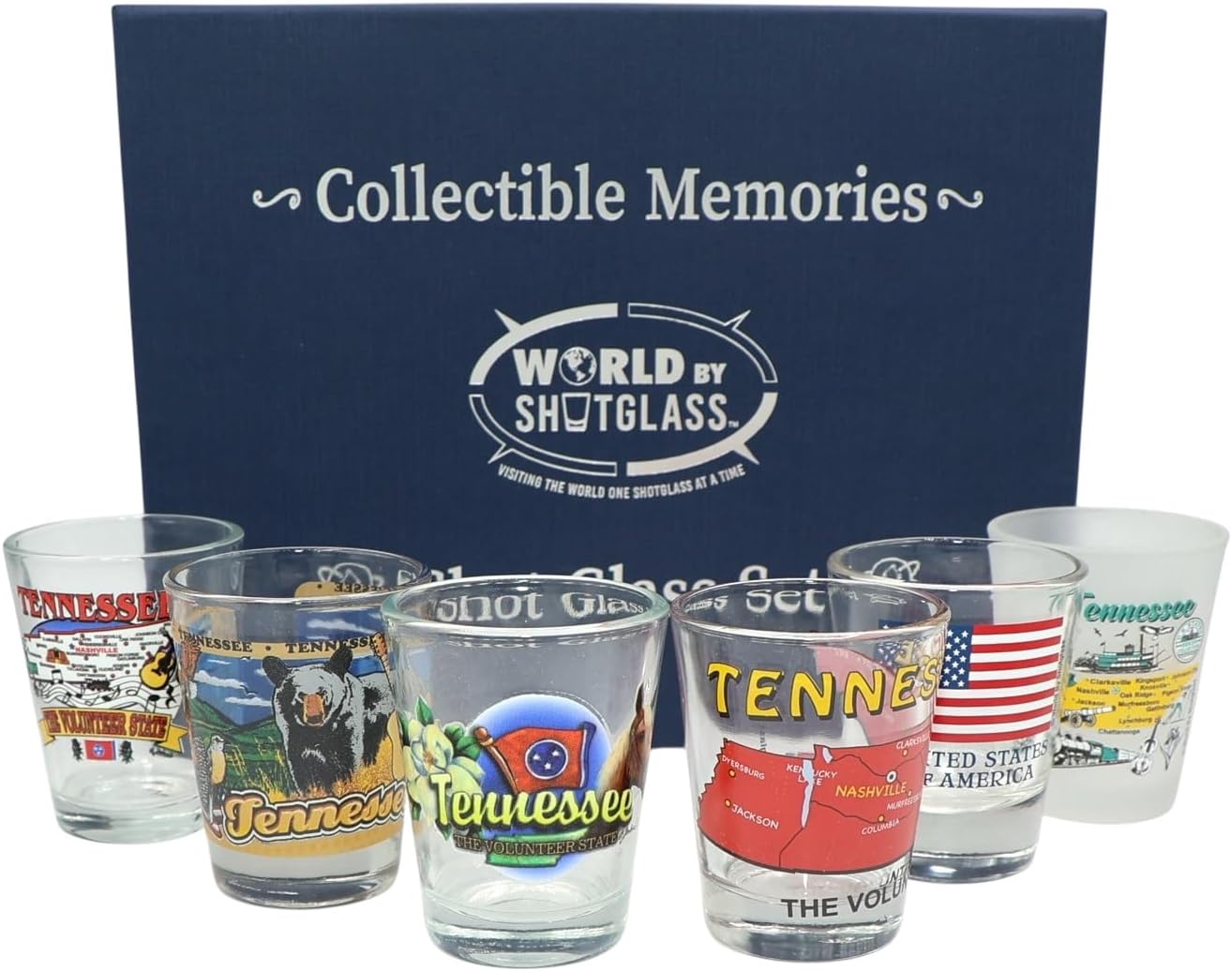 World By Shotglass Tennessee United States USA Souvenir Boxed Shot Glass Set (Set of 6)