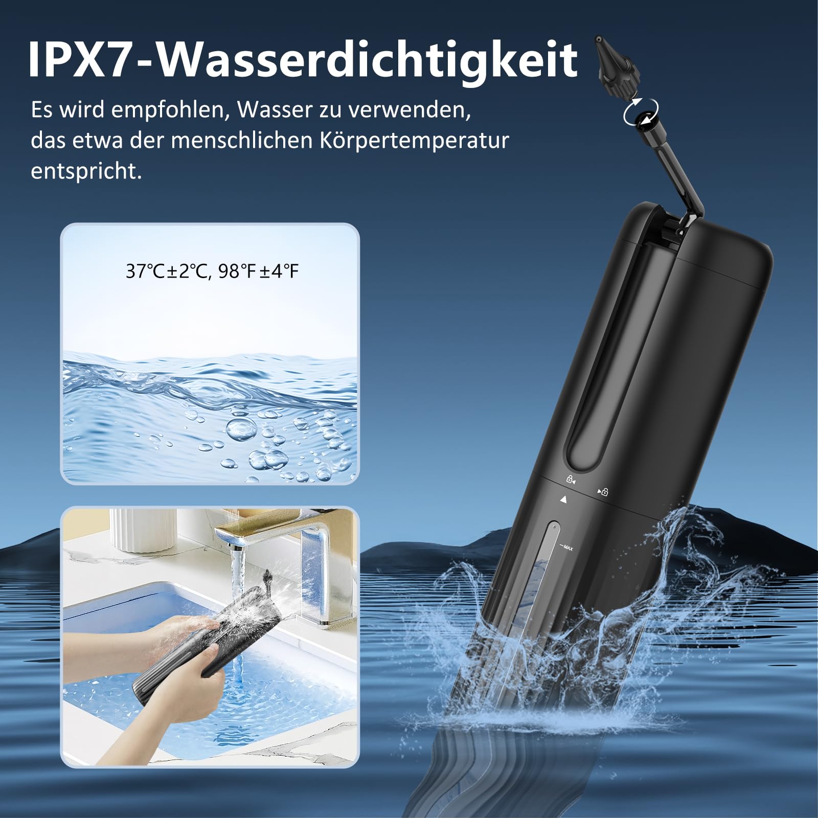 Ohrenschmalz Entferner, Ohrreiniger Mit 4 Druckmodi, 2000 mAh Elektrischer Ohrenreiniger inkl. 10 Düsen, IPX7 Wasserdicht Ohrenspülung, Ohrendusche für Erwachsene Kinde, Schwarz