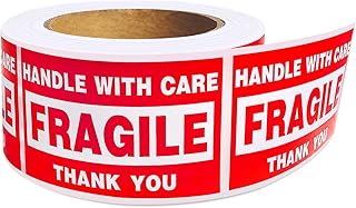 Immuson 3" X 5" Fragile Handle with Care Warning Stickers for Shipping and Packing,Warning Fragile Tape,500 Labels Per Roll