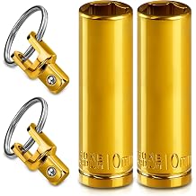 ZHAX 2-Pack 1/4-Inch Drive 10mm Deep Socket Set-Gold Plated, 6-Point with Detachable Key Ring, CR-V Steel, for Automotive & DIY
