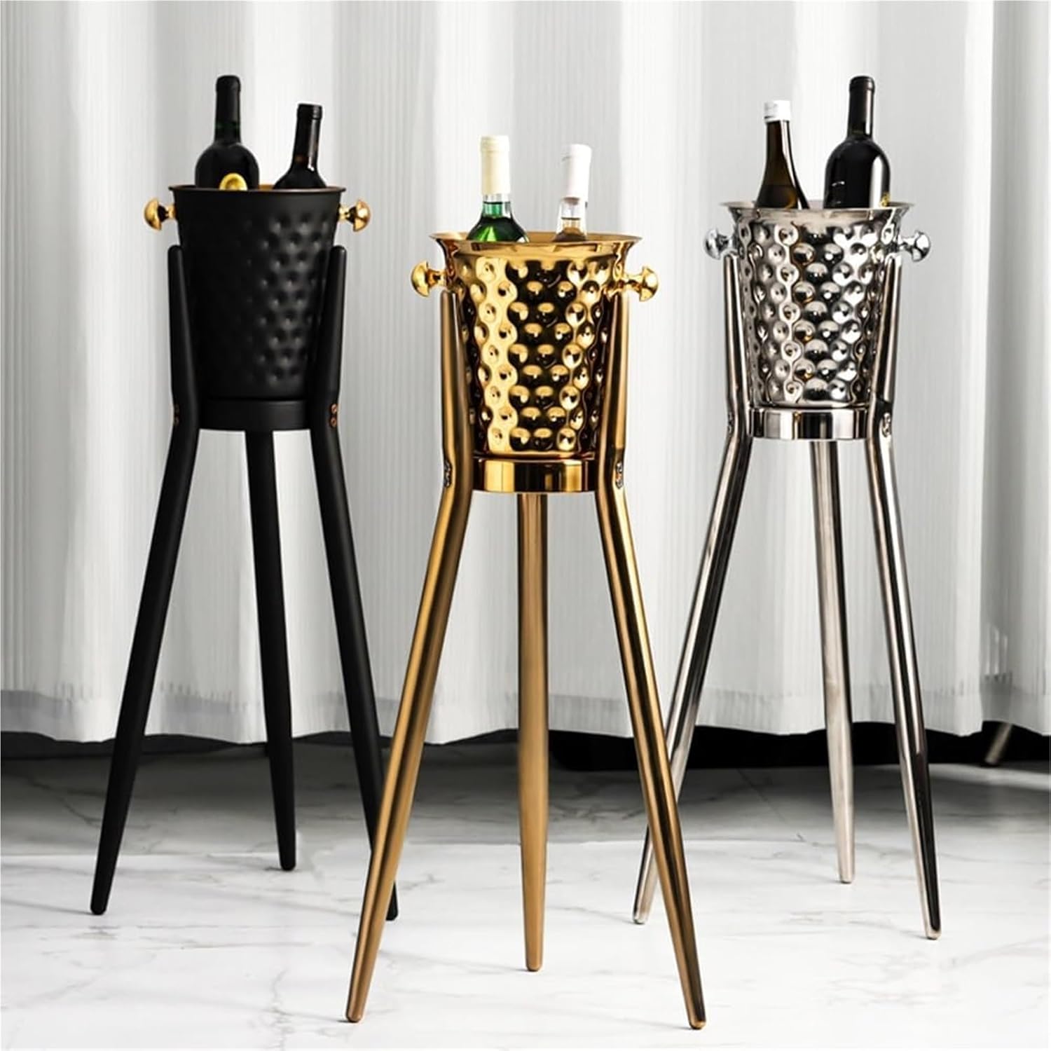 Ice Bucket with Stand， Wine Bucket On Stand Champagne For Beer KTV Club Bar BBQ Wedding Christmas(Gold)
