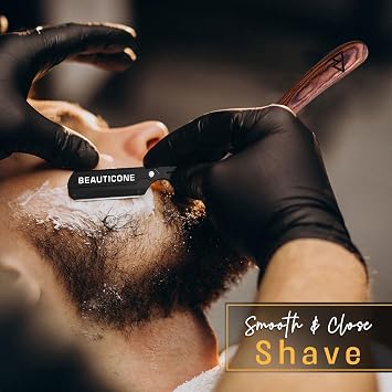 BEAUTICONE Barber Straight Razor for Men Professional Shavette with Wood Handle & Swinglock Blade Holder, 100 Stainless Steel Blades Included, Cut Throat Razor