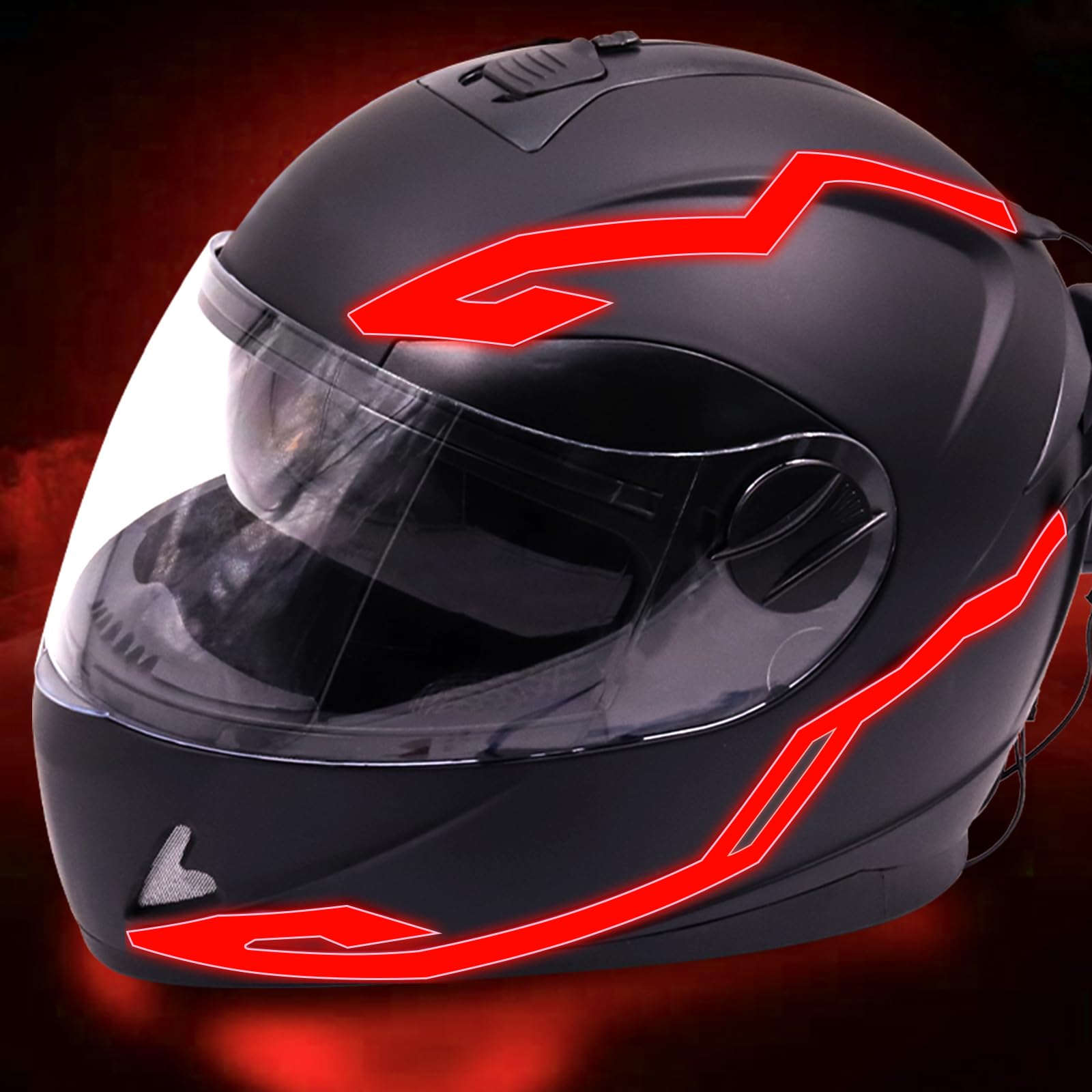 Xuzimaoyi Motorcycle Helmet Light Bar, Cold Light Motorcycle Helmet 4in1 Waterproof LED Sticker Kit Light Strip for Motorcycle Helmet DIY Night Signal Light(Red)