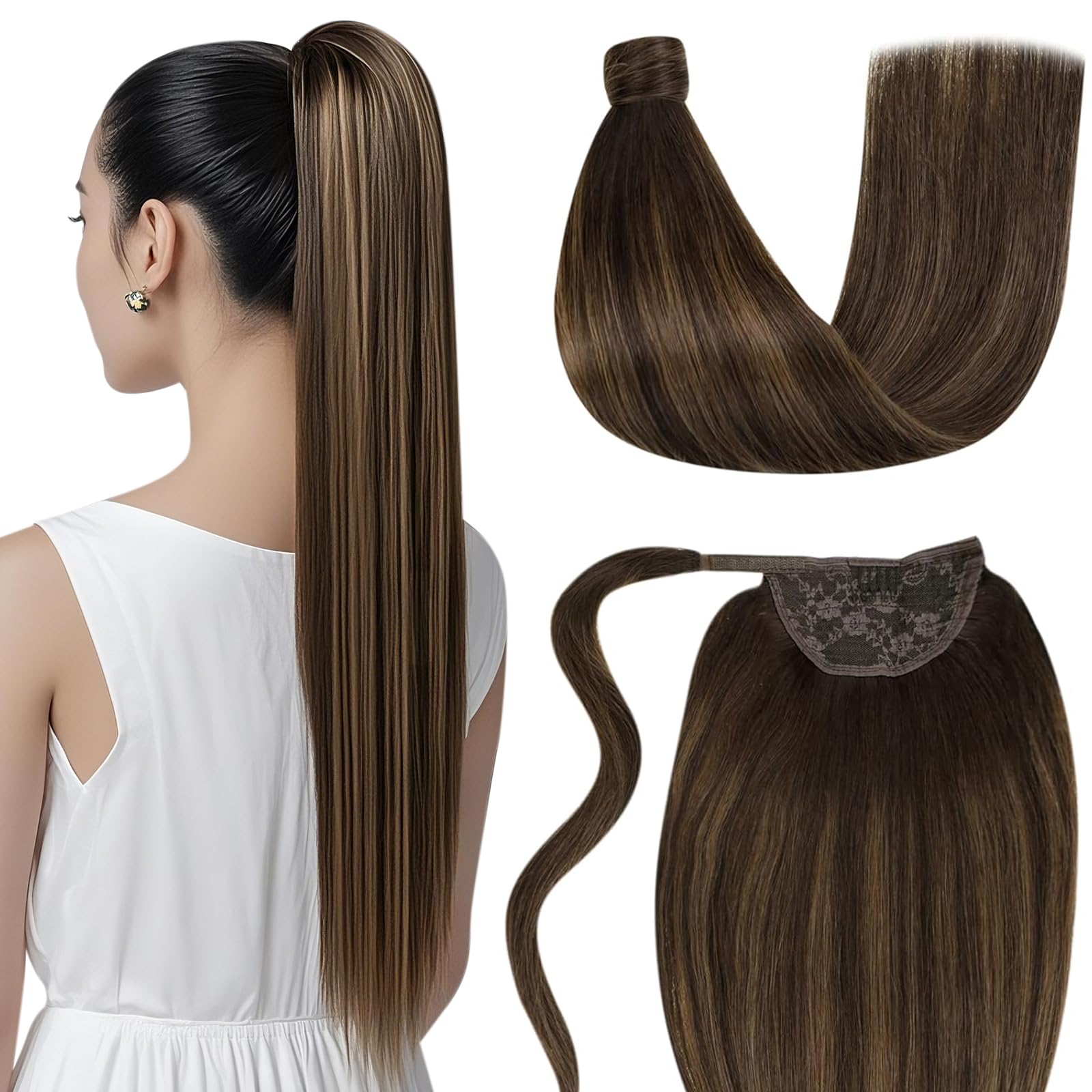 LaaVoo Wire Hair Extensions Human Hair 18 Inch Medium Brown Wire Human Hair Extensions Light Brown Human Hair Extensions Long Straight Hair 86g — view 55