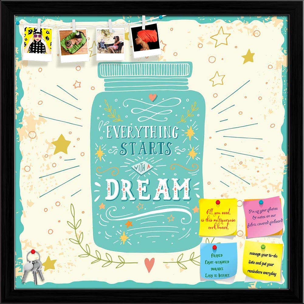 ArtzFolio Everything Starts with A Dream | Bulletin Board Notice Pin Board | Vision Soft Board Combo with Thumb Push Pins & Sticky Notes | Black Frame | 16 x 16 inch (41 x 41 cms)-image-14