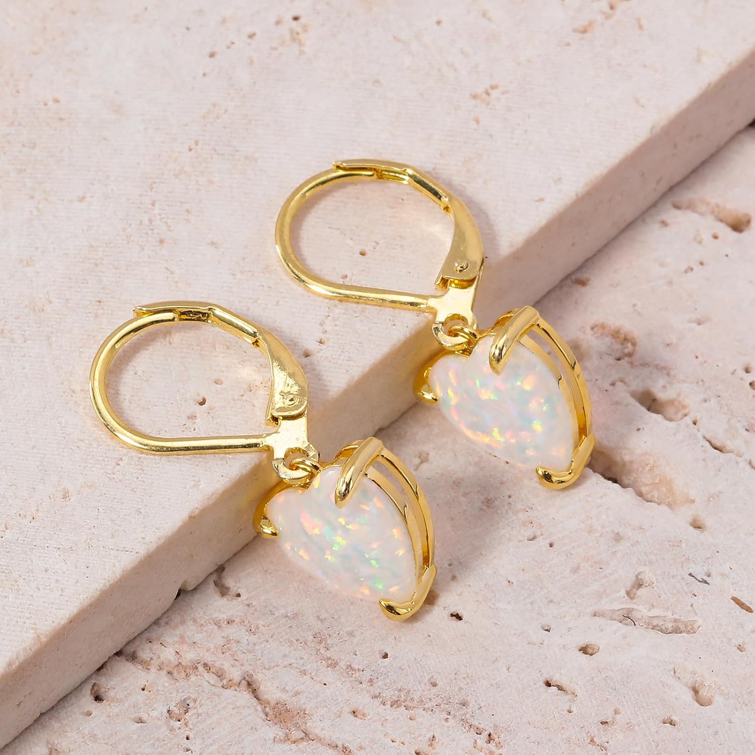 CiNily Heart Opal Earrings Leverback Drop Earrings for Women Hypoallergenic, Pendant Earrings 14K White Gold/Rose Gold Dangle Earrings Opal Hoops Birthday Wedding Mothers Day Jewelry Gifts - Image 4