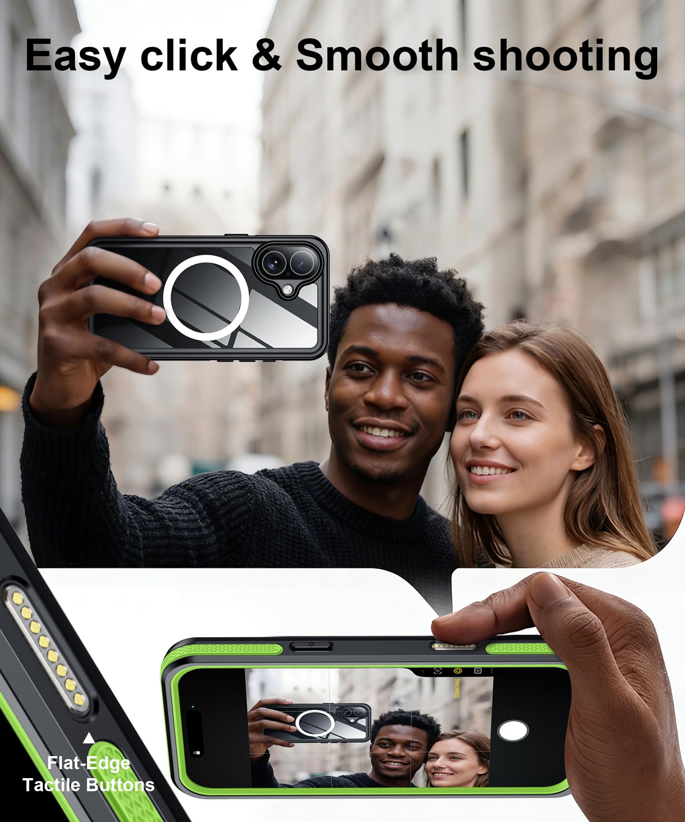 Custodia impermeabile progettata per iPhone 17, verde/trasparente