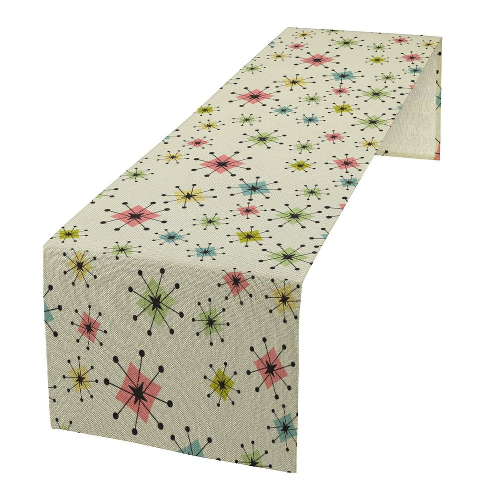 ICMOLYYENLO Mid Century Table Runner, Flag Retro Atomic Starburst 1950s Abstract Geometric Space Tabletop Decoration for Home Kitchen Restaurant Table
