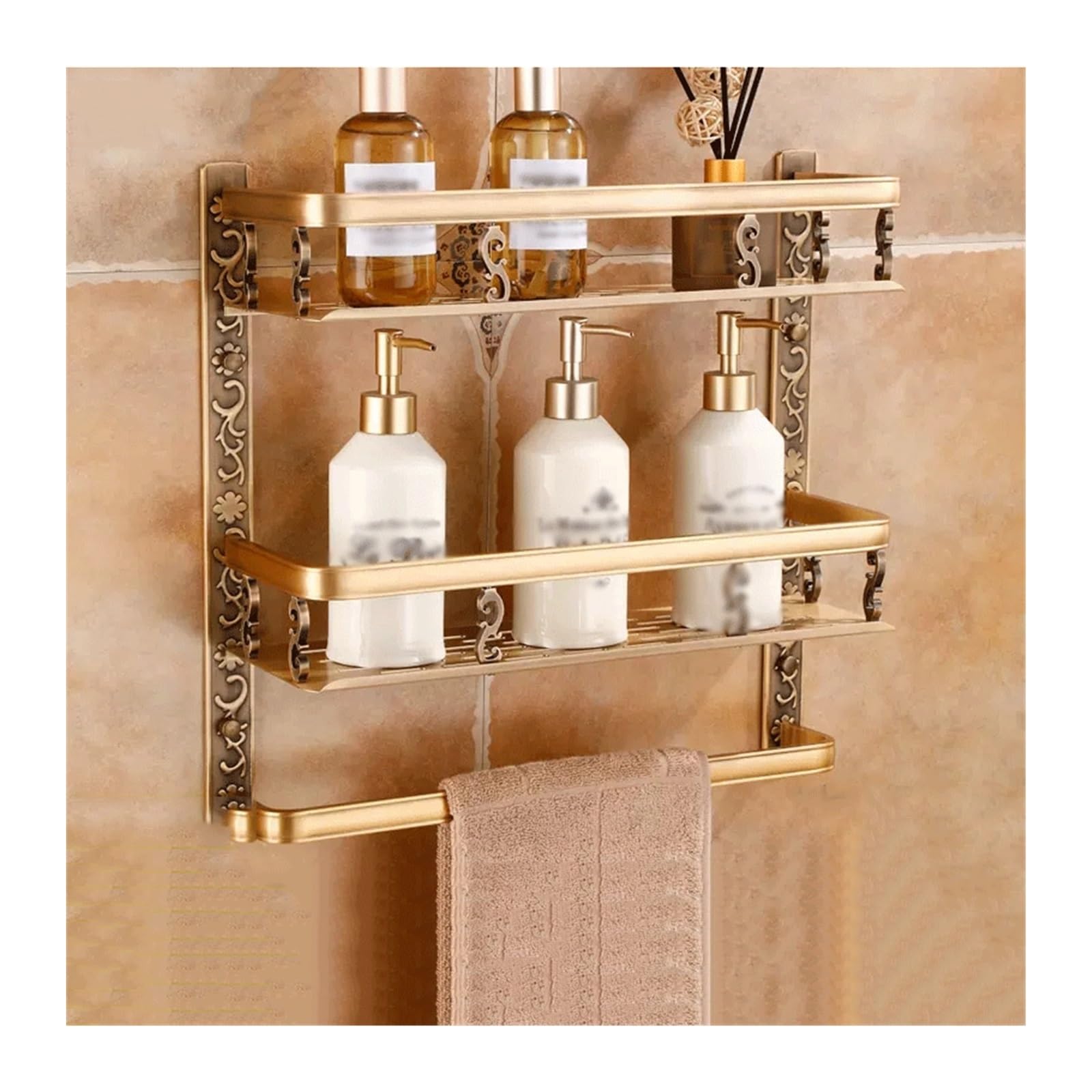 Shower Caddy Storage Rack for Household Bathroom Double Layer Metal Wall Storage Rack Metal Storage Rack with Towel