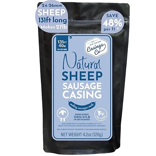 Tripas naturales de oveja para hacer salchichas, 24-26mm, excelentes para perritos calientes o salchichas Merguez y para desayuno, pre-tubadas,