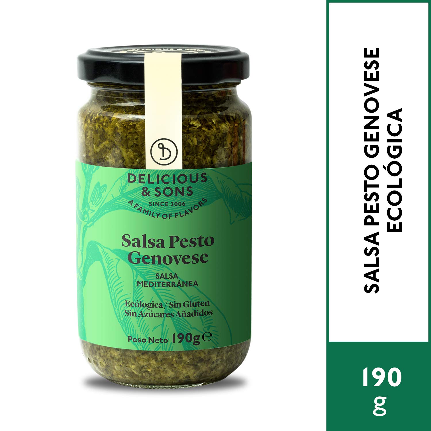 Delicious & Sons Salsa Pesto Genovese Italiana Ecológica 190g Pack 3 Sin Gluten