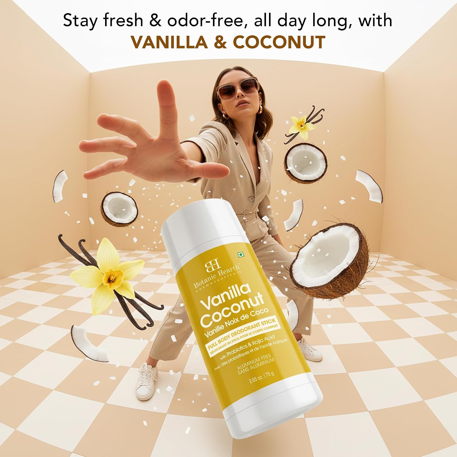 Botanic Hearth Vanilla Coconut Deodorant Women & Men, 2.65 oz | Aluminum Free Natural Deodorant with Kojic Acid & Hyaluronic Acid | Long Lasting Odor Protection