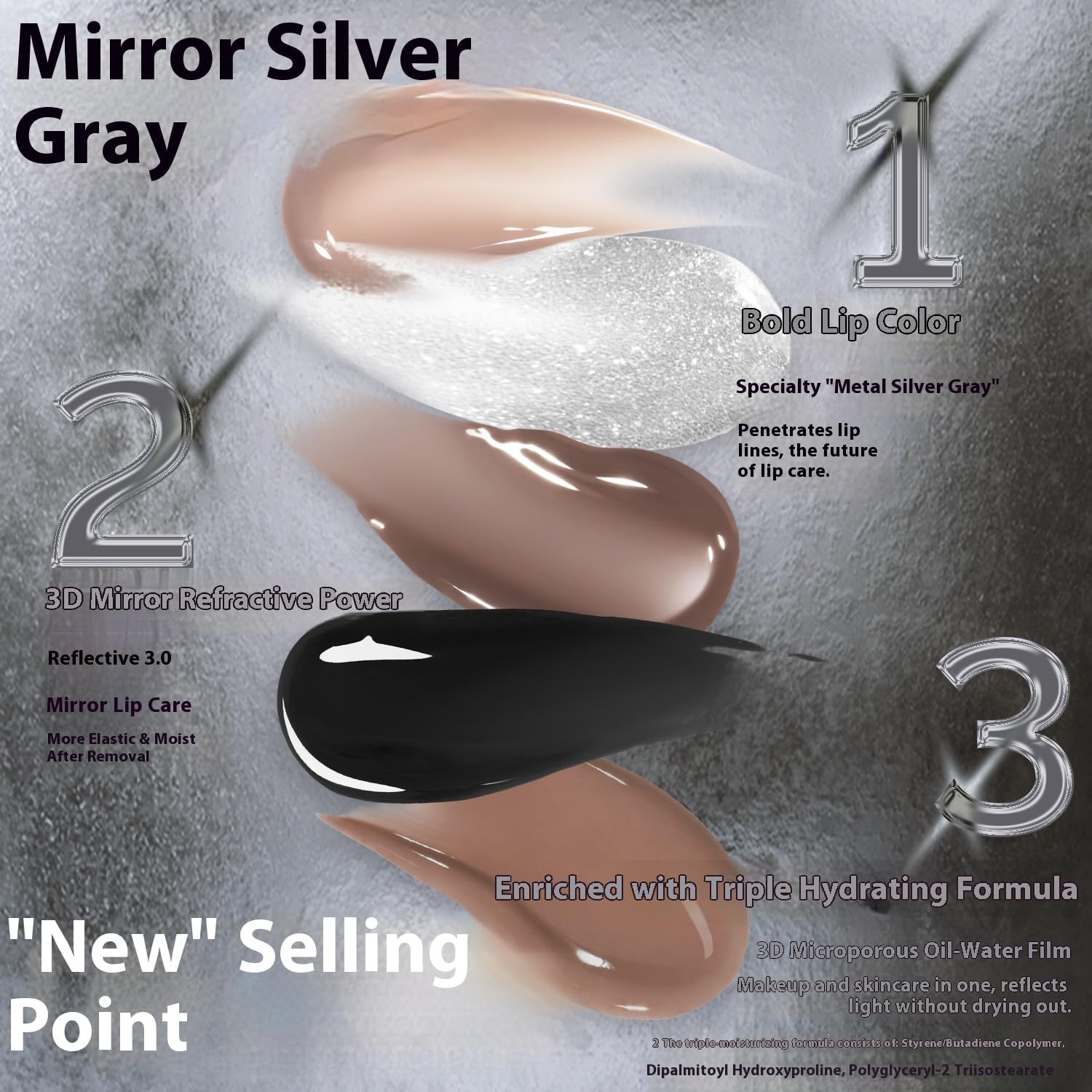 HYNTOOR Metallic Lip Gloss, Mirror Finish, Black and Silver Gray, Long-Lasting Gothic Makeup, Reflective Fragment Pioneer Collection (097+099, 2.2g)