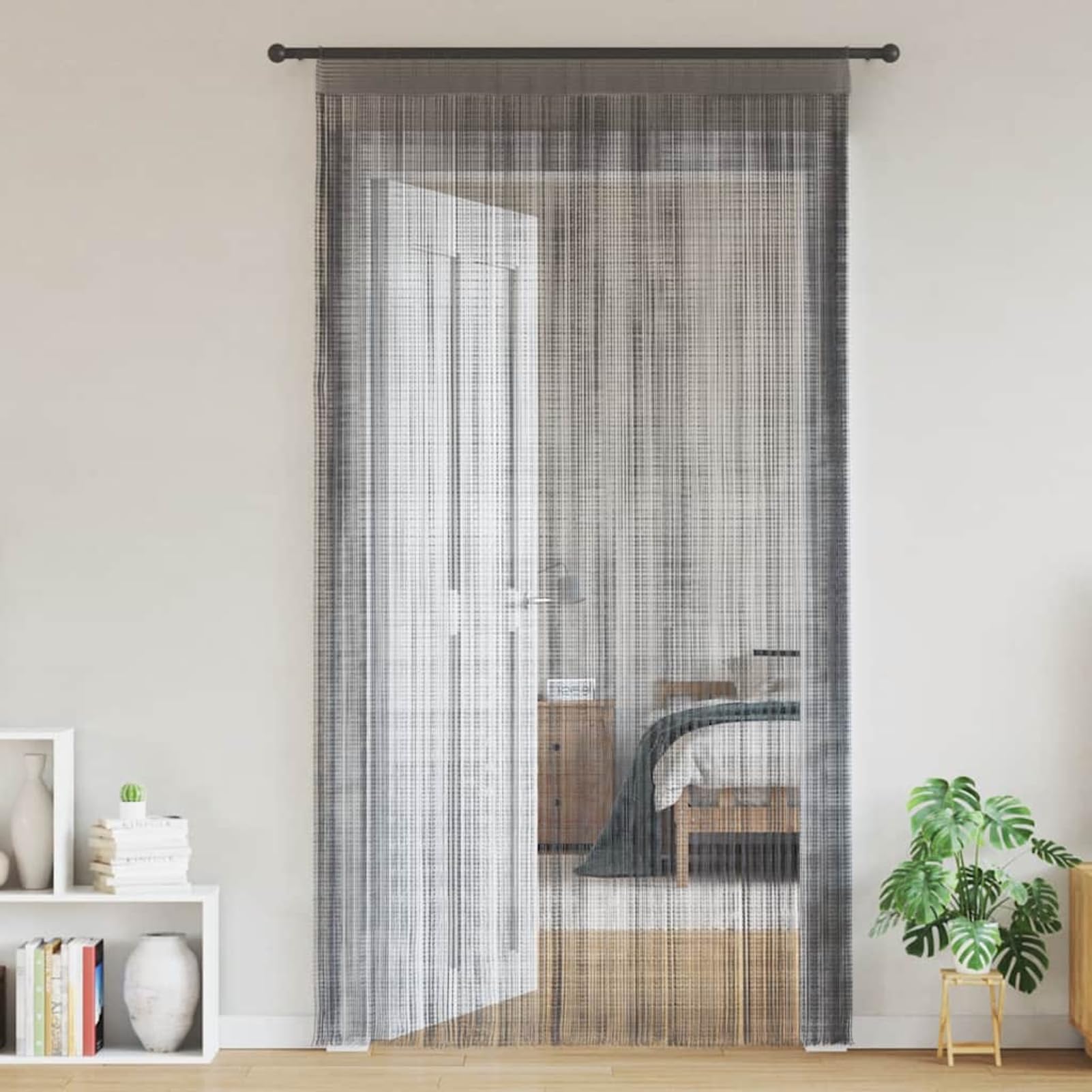 Homgoday Anthrazit Fadenvorhang 140x250cm, 2 Stück, Polyester, Tür-/Fensterdekoration Model4102052