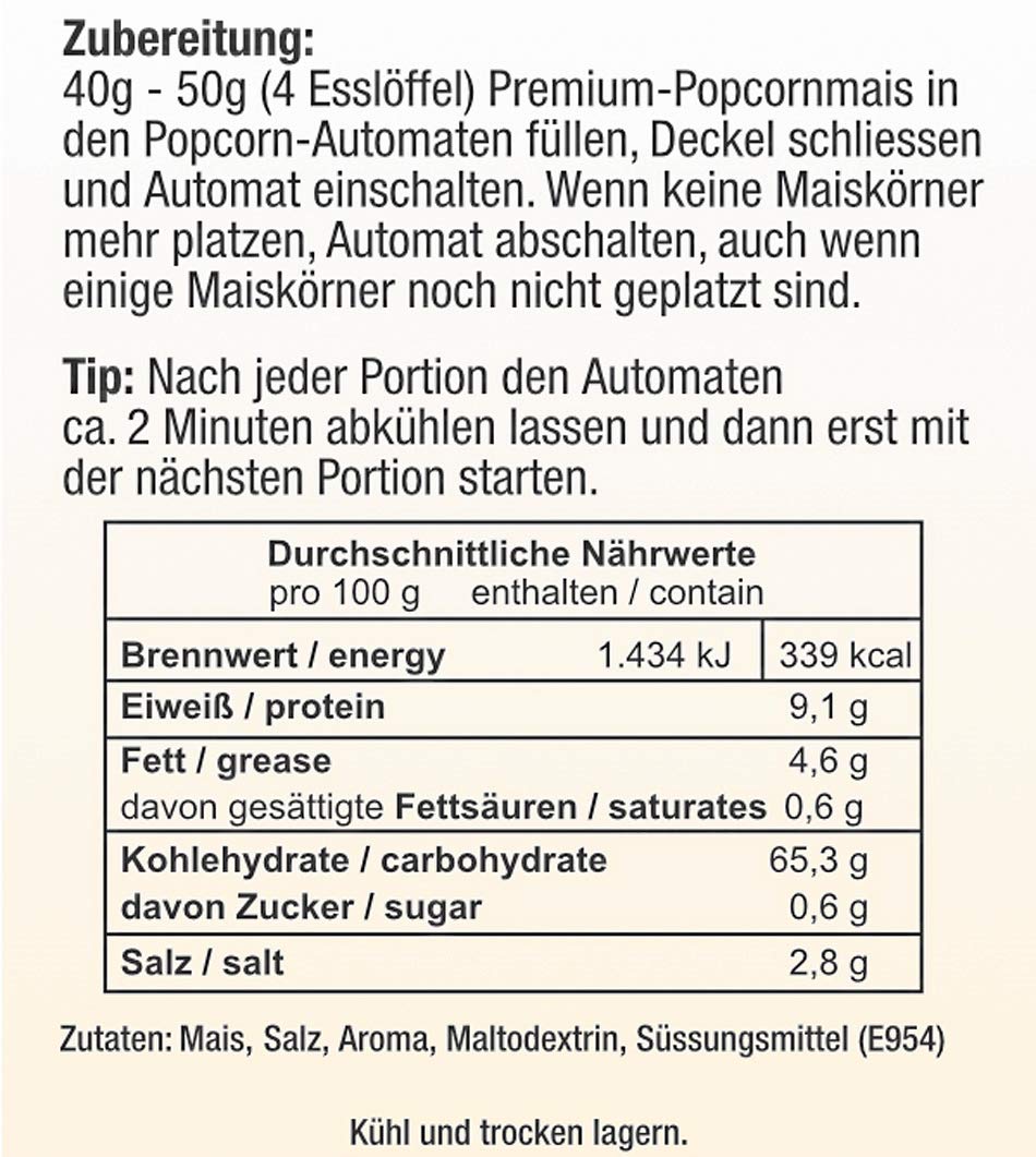 5 kg Popcorn-Mais mit Geschmack ohne Gentechnik - Premium Mais speziell für Airpop Heißluftautomaten - Zubereitung ohne Fett und Zucker (salzig)