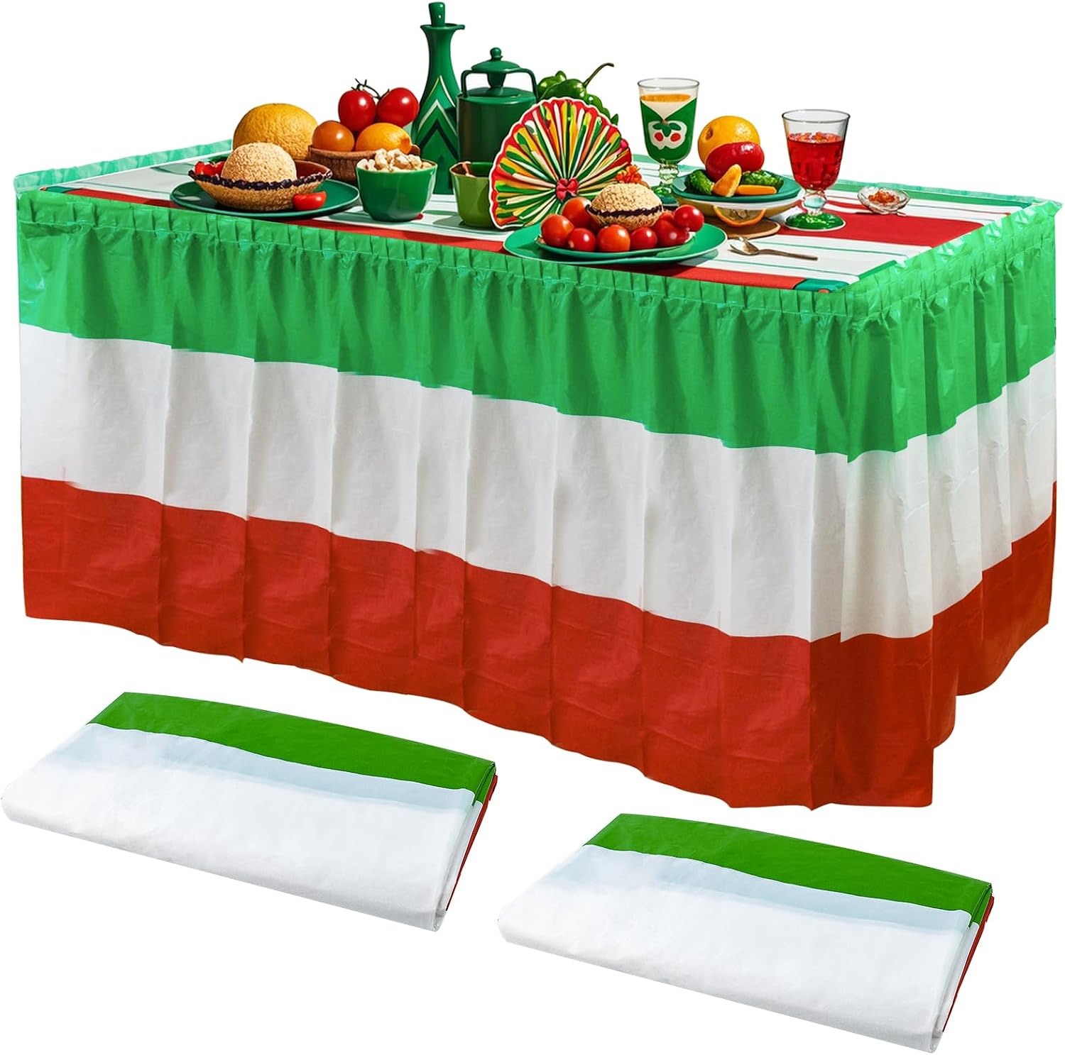 2Pcs Red White Green Table Skirt,Mexican Table Skirting,Italian Table Skirt