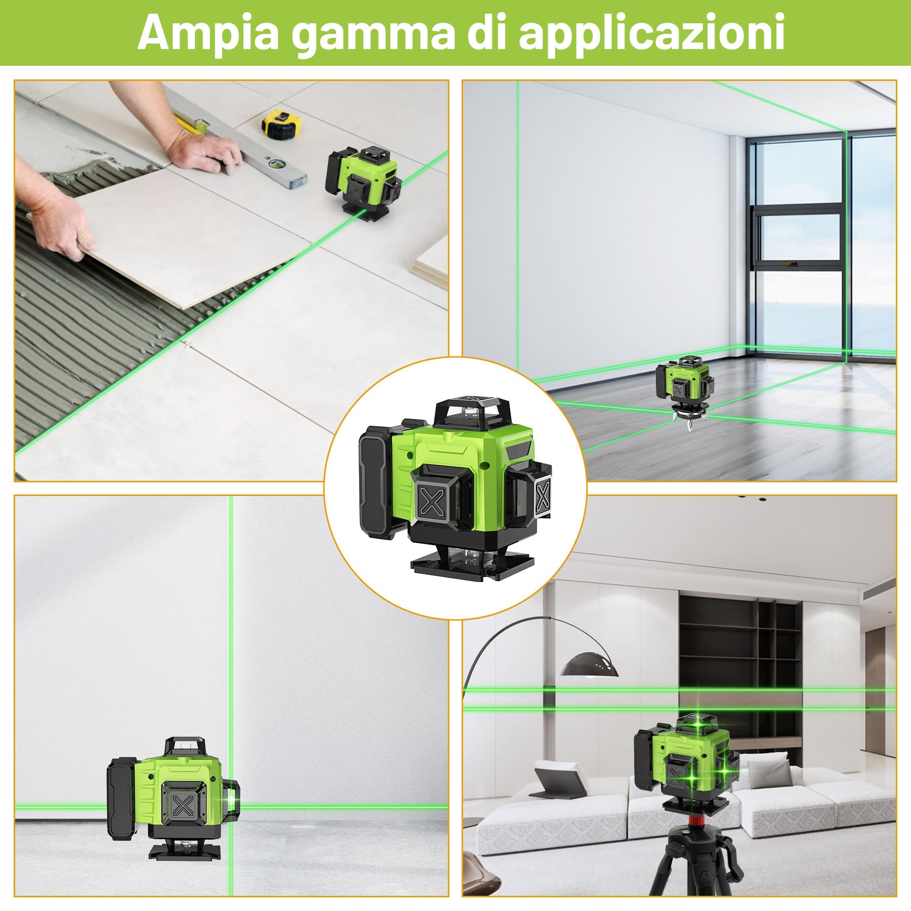 Livella Laser 16 Linee con Treppiede, Livella Laser Autolivellante 360, Batteria Ricaricabile, con Staffa a Parete, Telecomadon, per Lavori Costruzione e Decorazione D'interni
