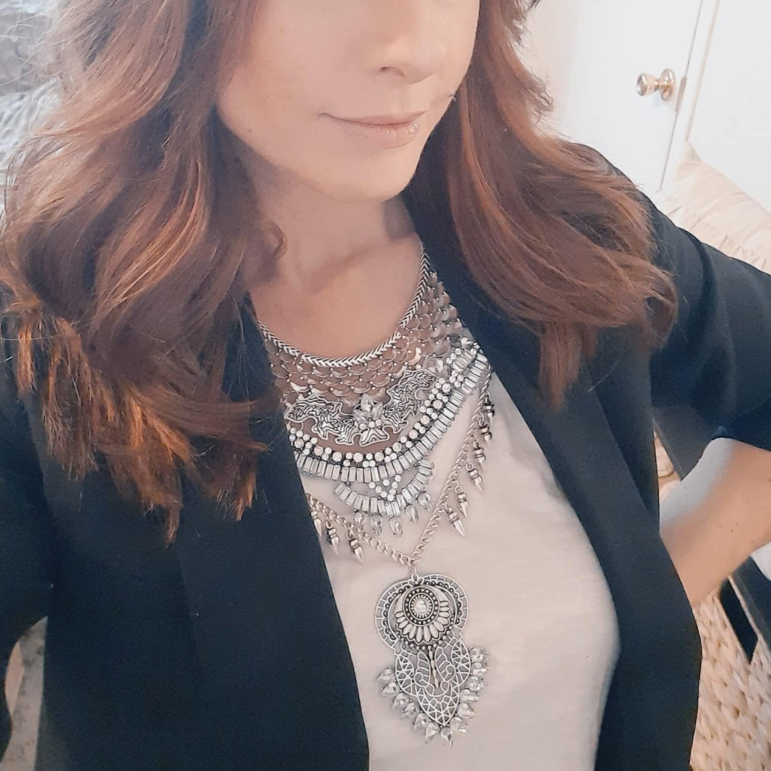 yueton Boho Coin Statement Necklace Long Tassel Chunky Necklace Vintage Gypsy Bohemian Ethnic Tribal Collar Choker Necklace for Women - Image 6