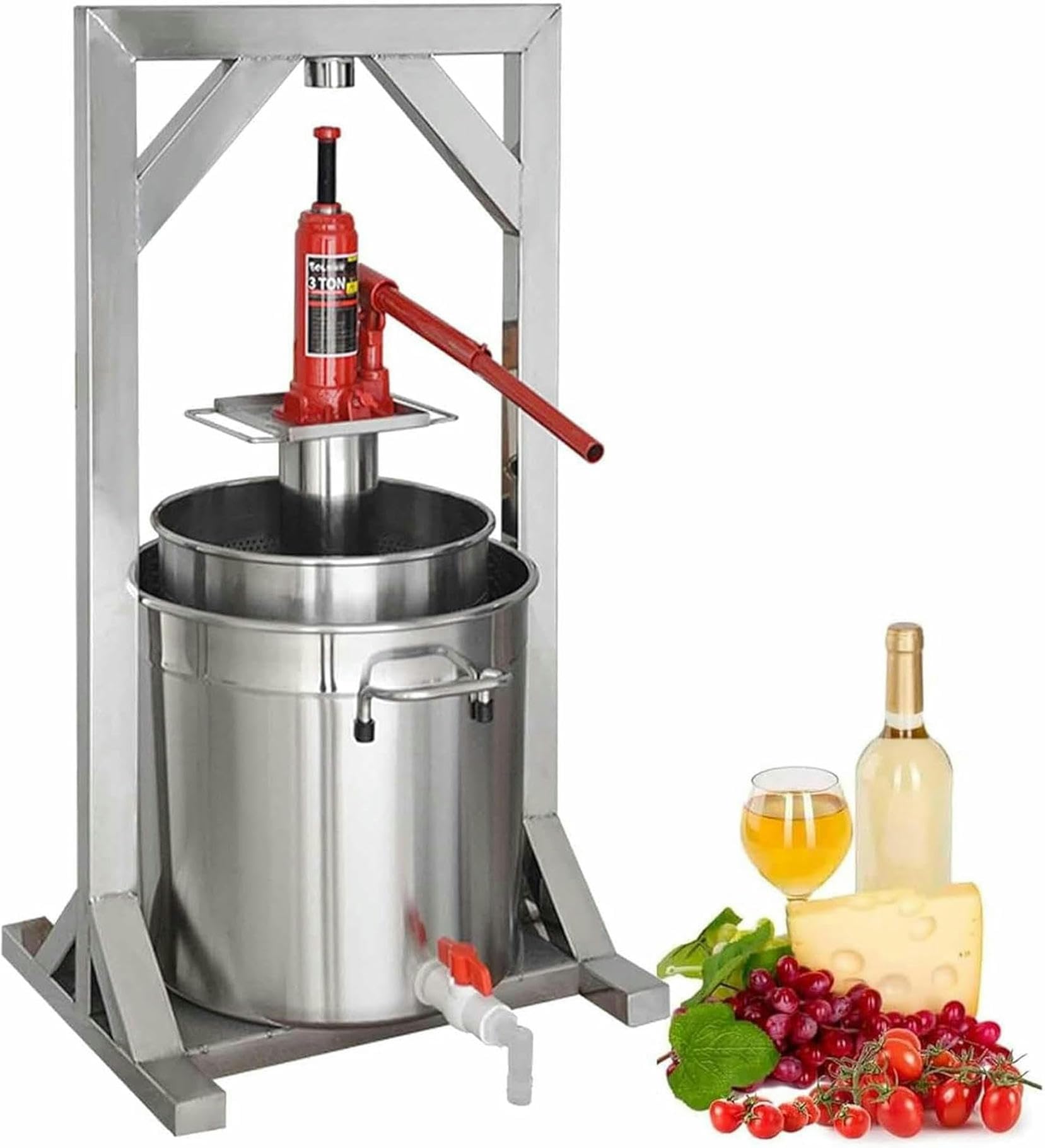 UWYTGF Fruit Wine Press,Stainless Steel Spindle Press with Hydraulic Cat,Supplies and Equipment for Grape Wine,for Exterior,Kitchen and Home