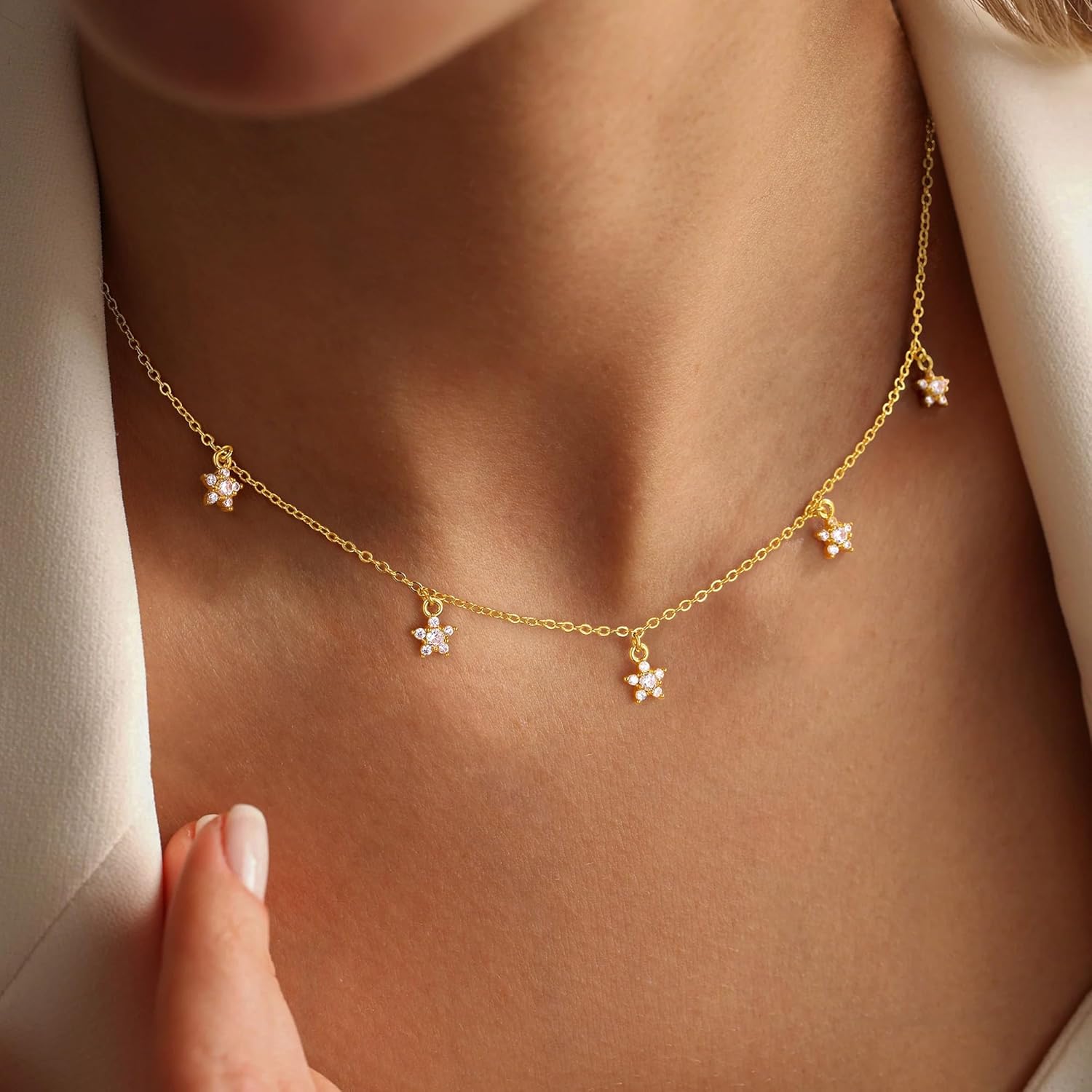 Ursteel Gold Necklace for Women Gifts - Dainty 14K Gold Plated Cross Necklace Cute Clover Butterfly Cubic Zirconia Necklace Pearl Flower Evil Eye Station Necklace for Women Teen Girl Gifts Jewelry Flower Zircon image 2 of 7 B0F5WSN7JD