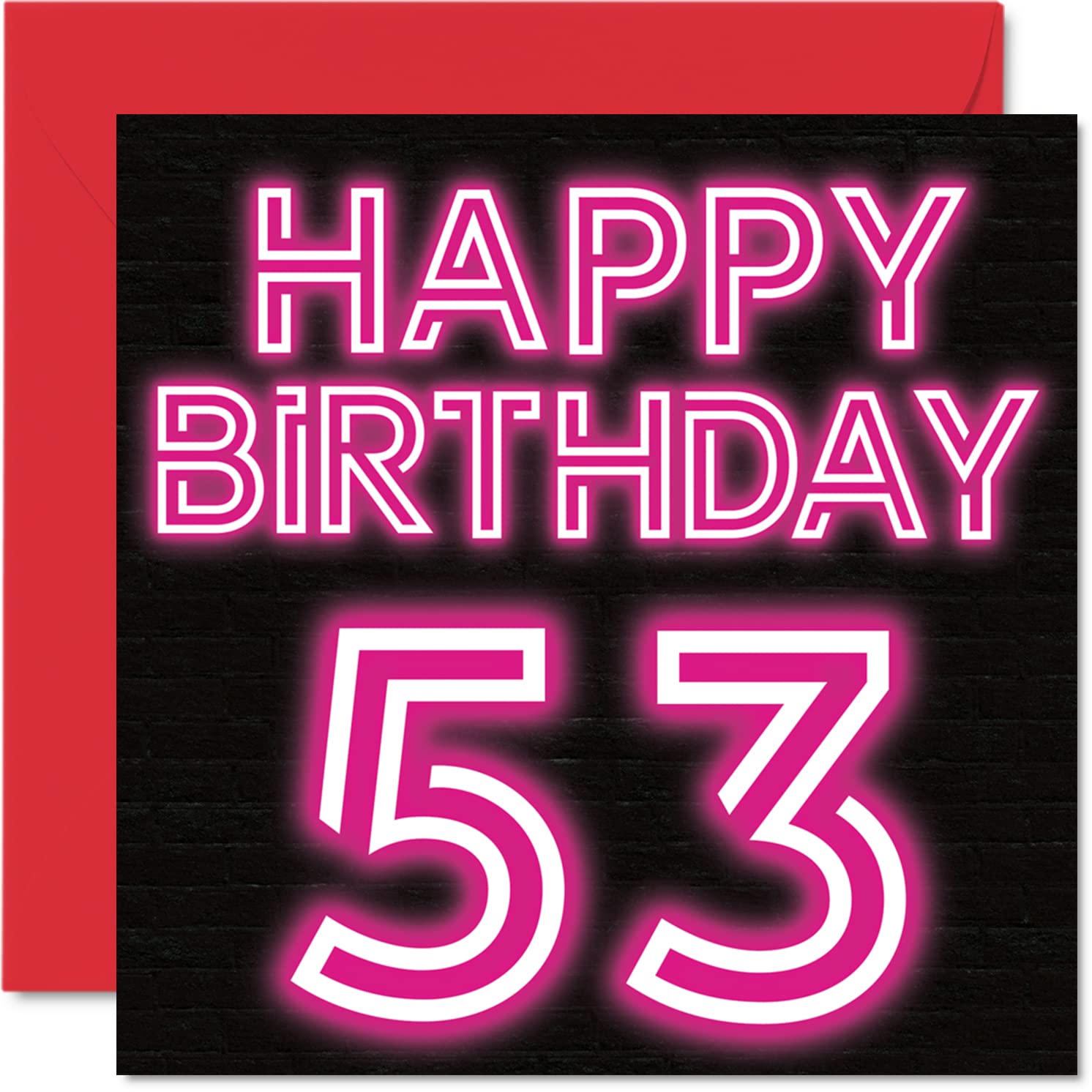 Biglietto Auguri 52° Compleanno Stuff4, Design Neon Glow, 145x145 Mm, Con Busta, Ecologico, Per Uomo E Donna