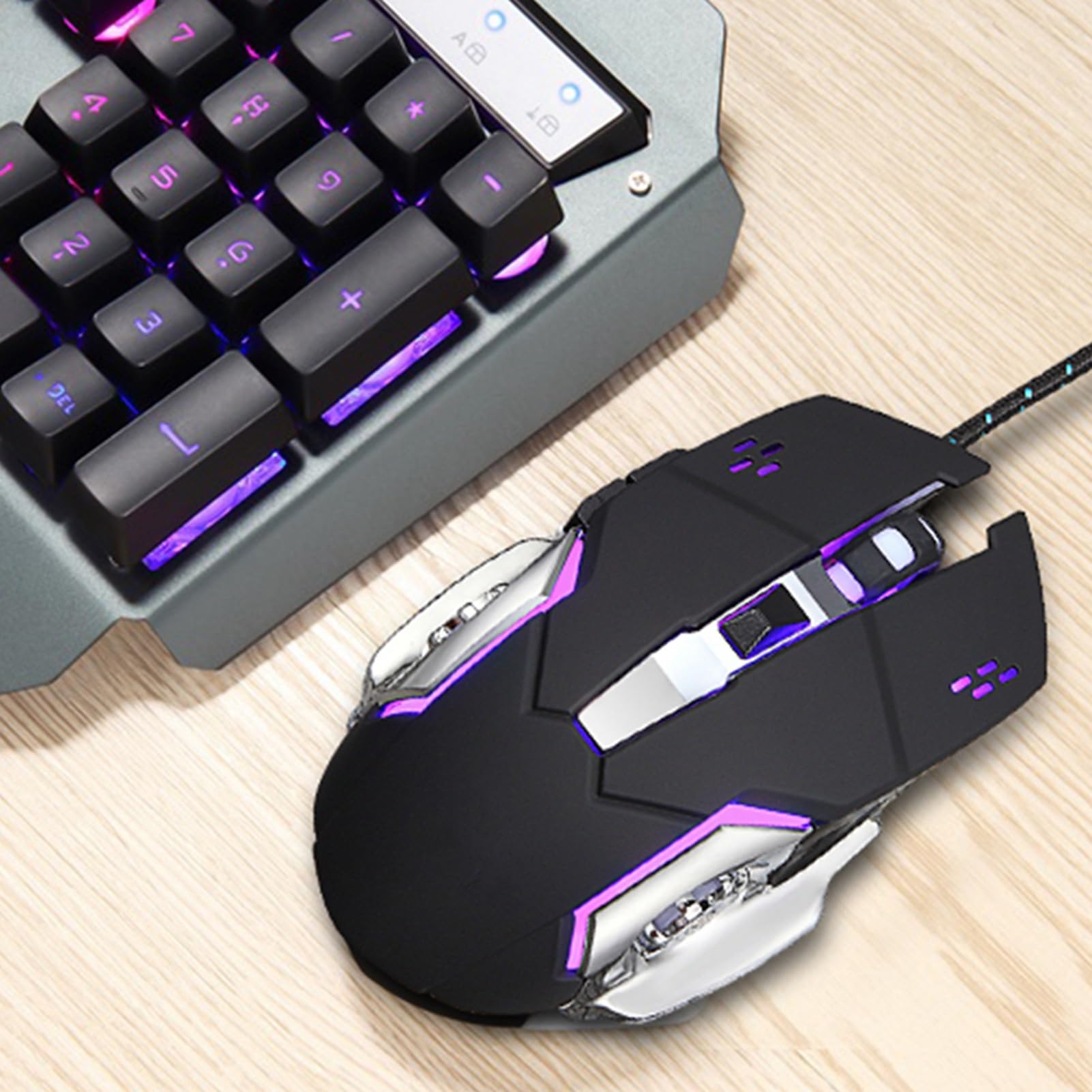 AMONIDA Set Tastiera e Mouse da Gioco Meccanici Cablati USB con Risoluzione Regolabile 3200 DPI per Uso Domestico e in Ufficio