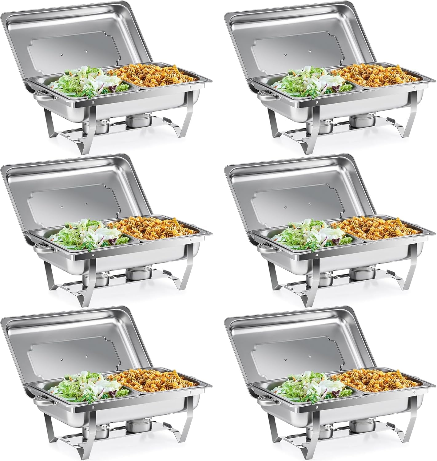 9L Acciaio Inox Rettangolari Catering Server, 2/4/6 PCAcciaio Inossidabile Chafing Dish Buffet Set,Chafing Servers con Coperchi, per La Cena Ristoranti Banchetti, Argento