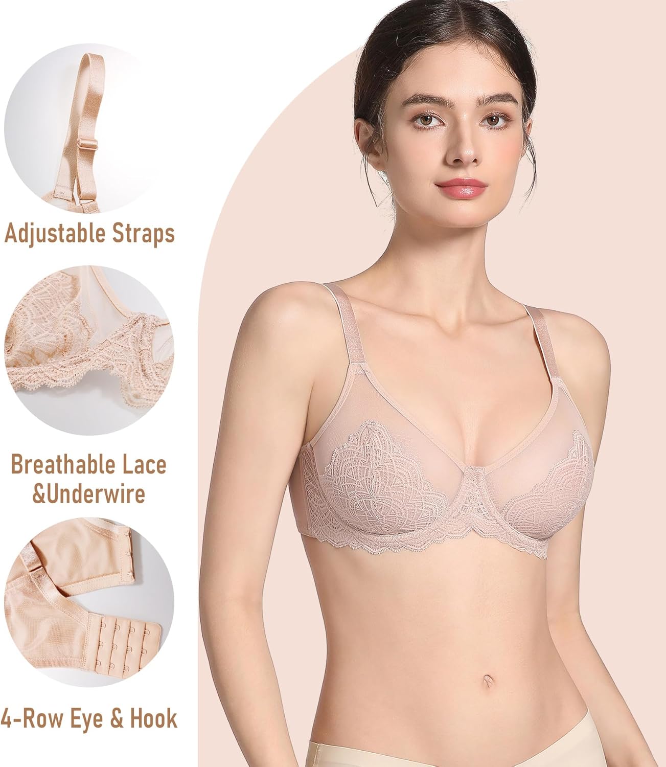 Lemorosy Women's Full Coverage Underwire Lace Unlined Minimizer Bra for Heavy Breast - Image 5