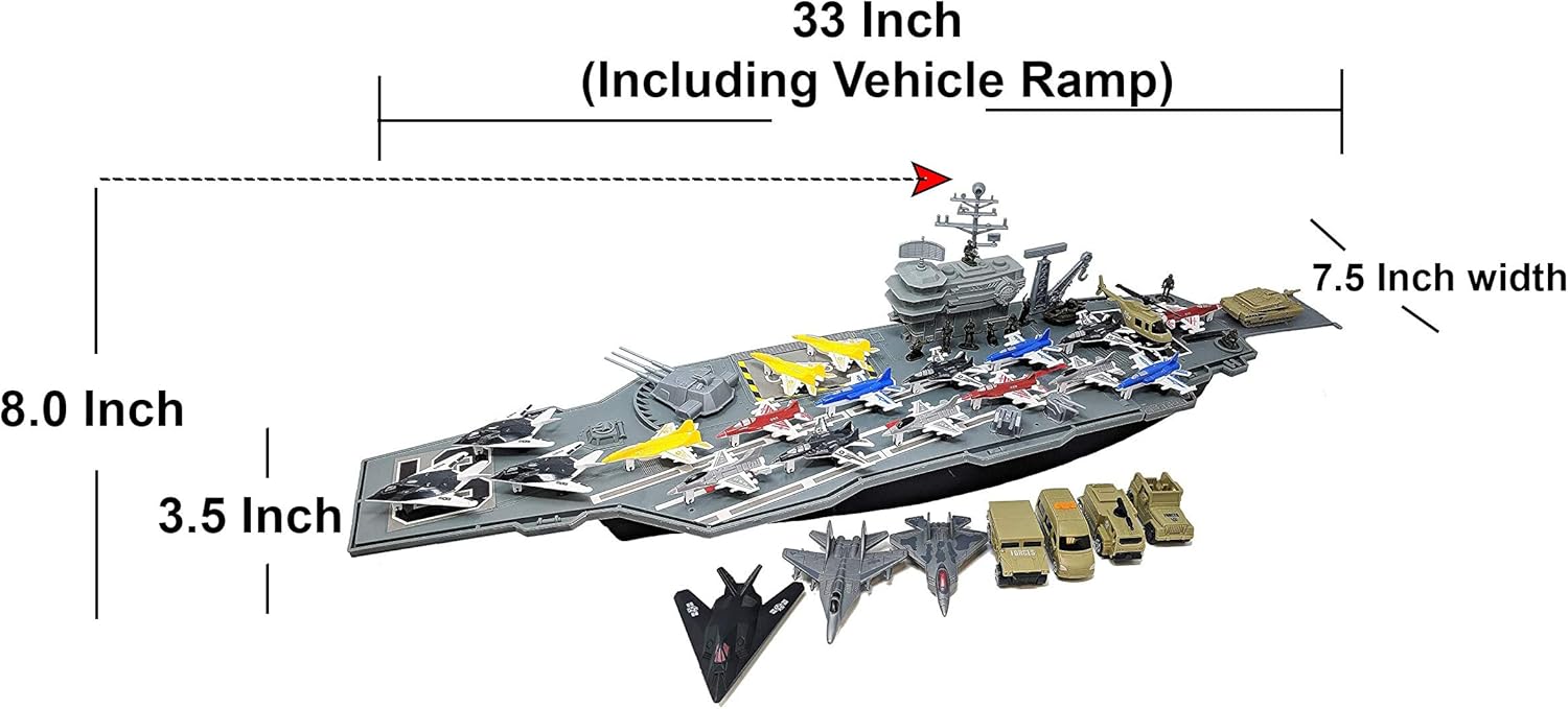 Toy Aircraft Carrier Ship with Warplanes and Submarine Combo, Includes 18 Fighter Jets Torpedo