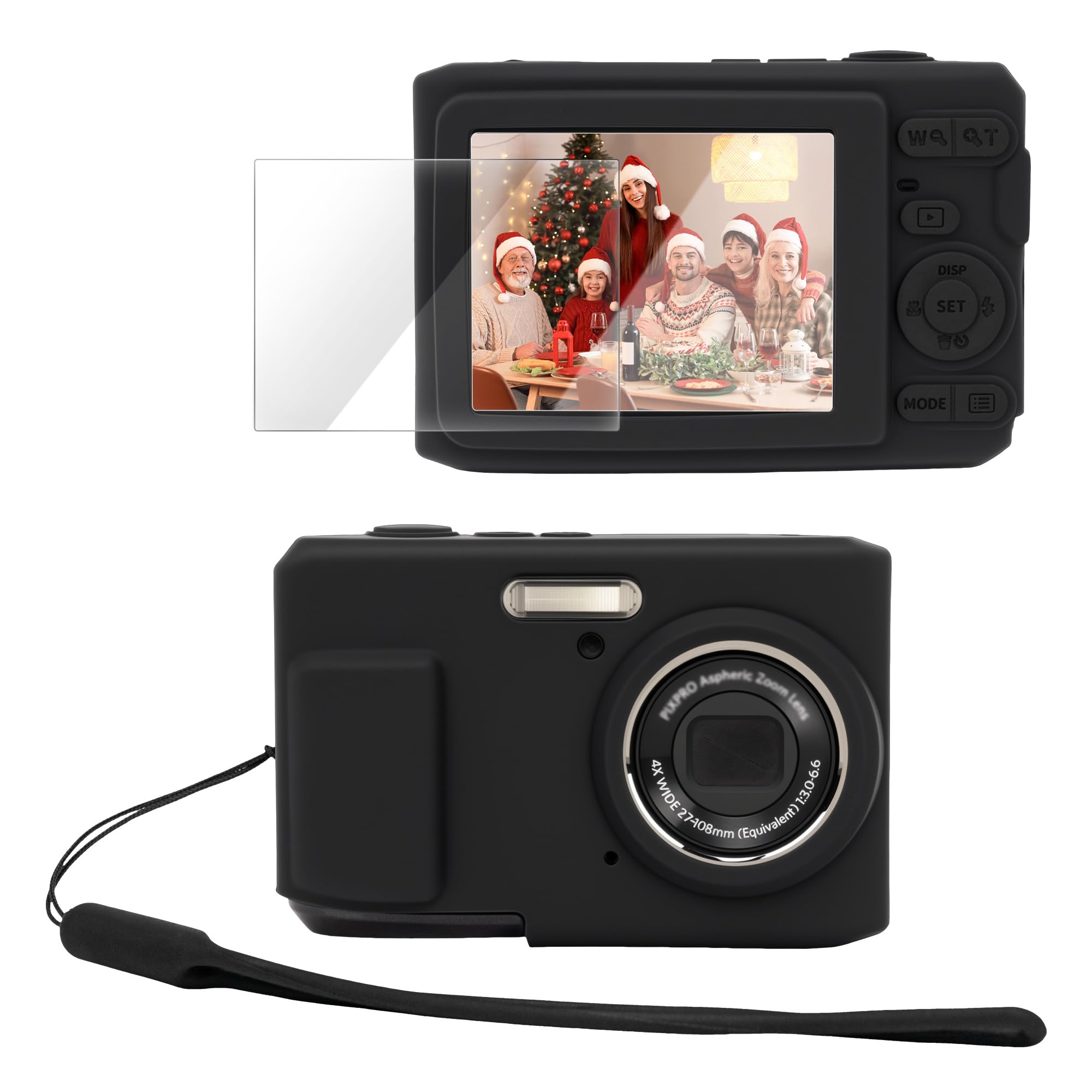 PROfezzion do Kodak PIXPRO FZ45 silikonowe etui ochronne, dopasowany krój, akcesoria z osłoną ekranu i paskiem na nadgarstek do aparatu cyfrowego Kodak FZ45, Czarny, Miękki