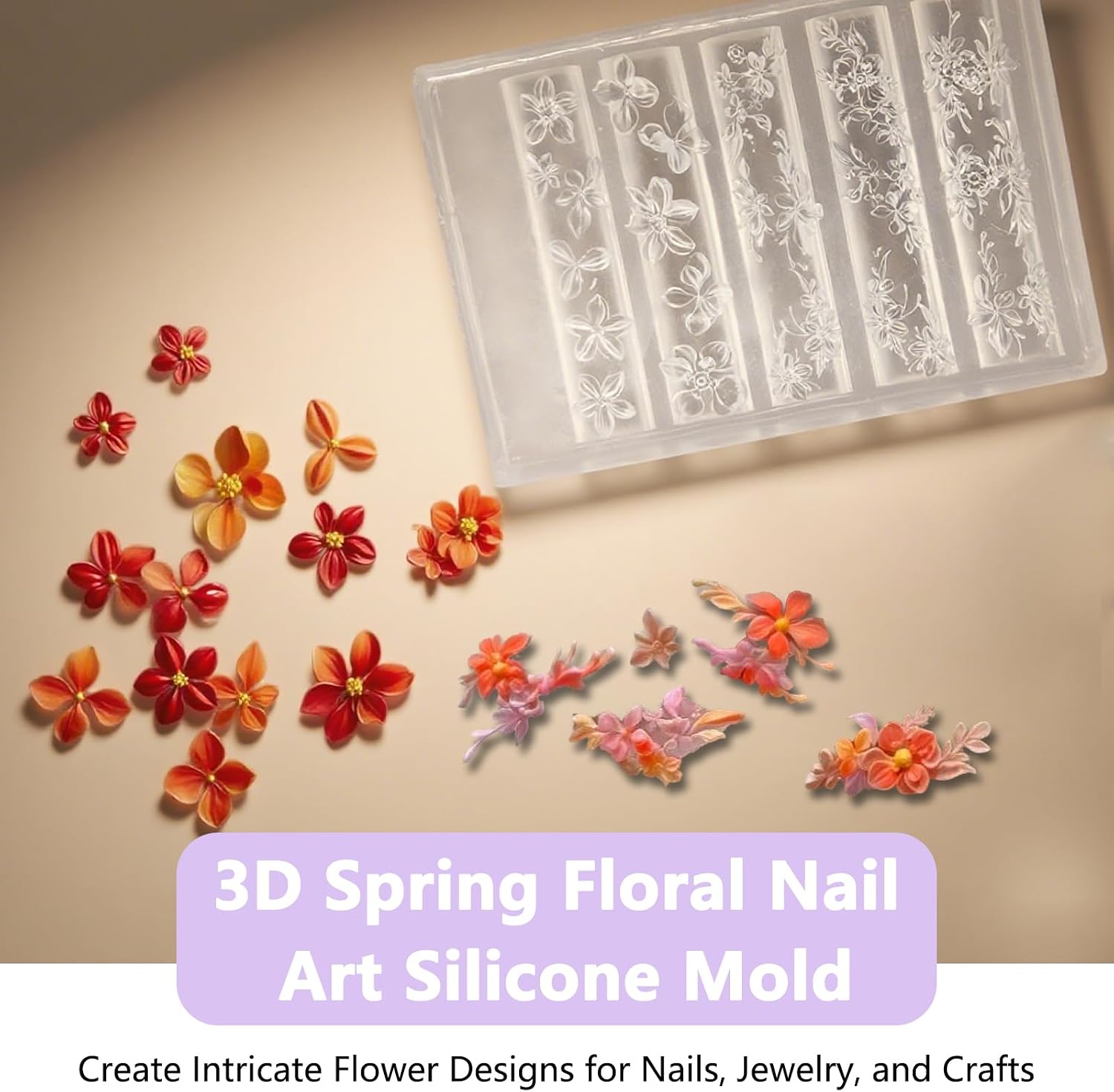 3D Flower Mold for Nails Silicone Nail Art Molds Gel Charm Tools for Nail Supplies Floral Resin Molds for Accessories Durable Silicone Nail Craft Mold, Perfect for Gel and Acrylic Designs