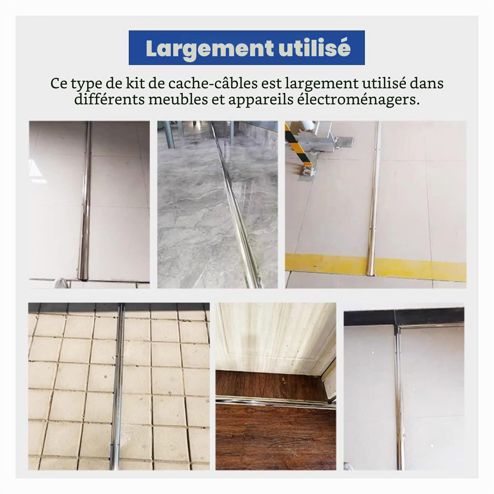 Goulotte de câble en acier inoxydable, cache-câbles de sol for fils, cache-câble à peindre, chemin de câbles résistant à la chaleur, gestion des câbles TV muraux en acier inoxydable(Thicker,10cm/3.9in