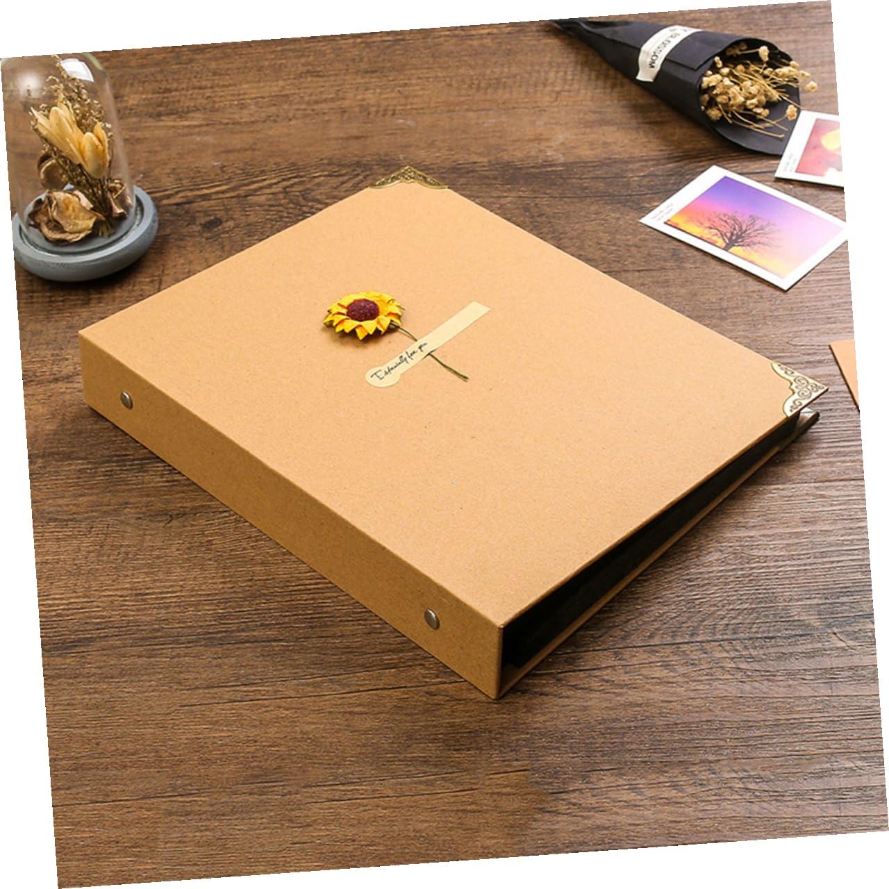 OSALADI Álbum de Fotos de Recortes DIY Retro, Papel Kraft Páginas Amarillas, Compacto y Portátil, Portafotos Familiar para Bodas, Cumpleaños y Recuerdos, Libro Decorativo Artesanal