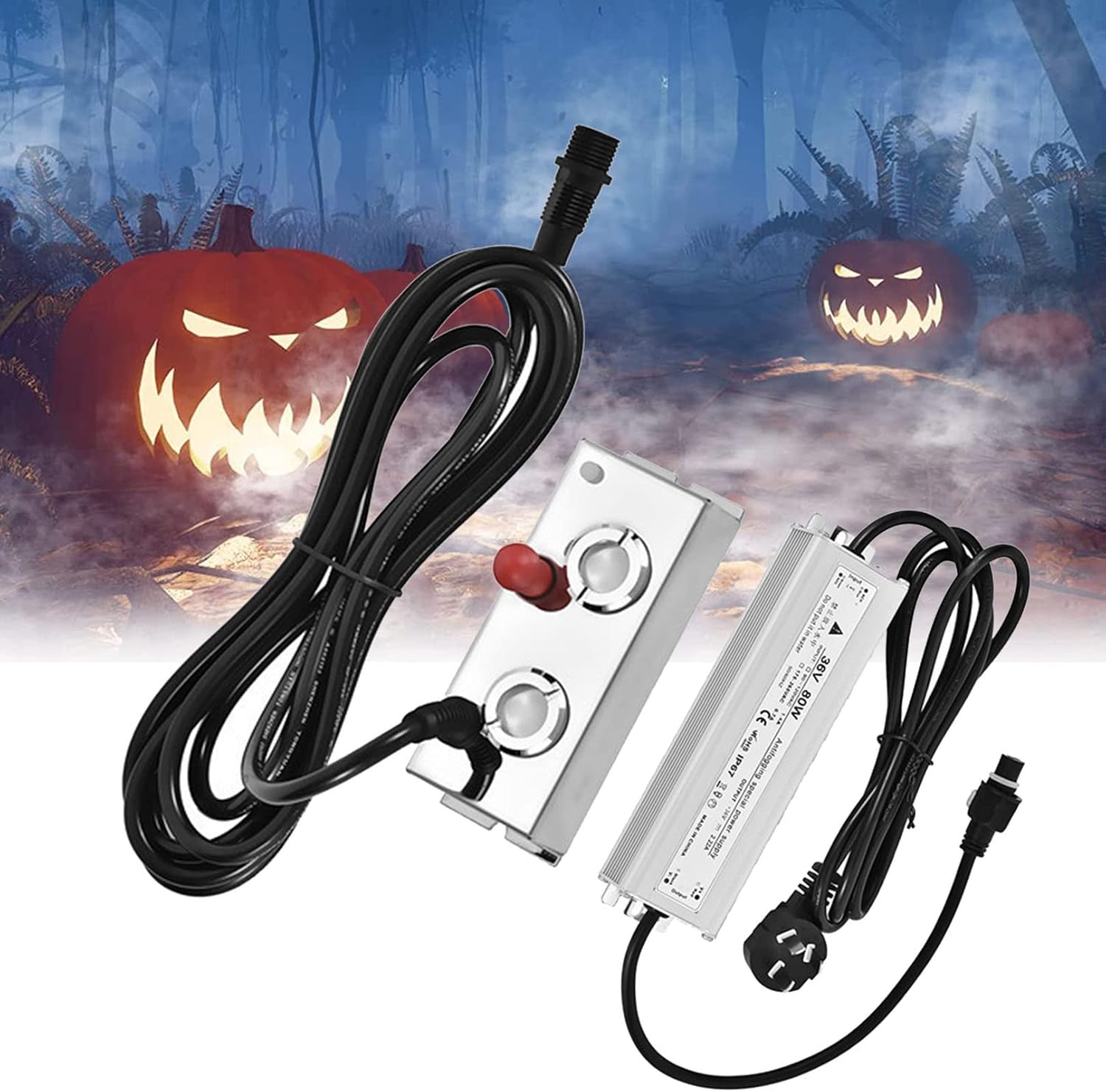 Ultrasonic Mist Maker 2 Head Fogger Fog Machine Supply DIY Industrial Humidifier Atomizing Plate for Garden Fish Tank Pool Landscape Sprayer (Color : with 80W Power Supply)