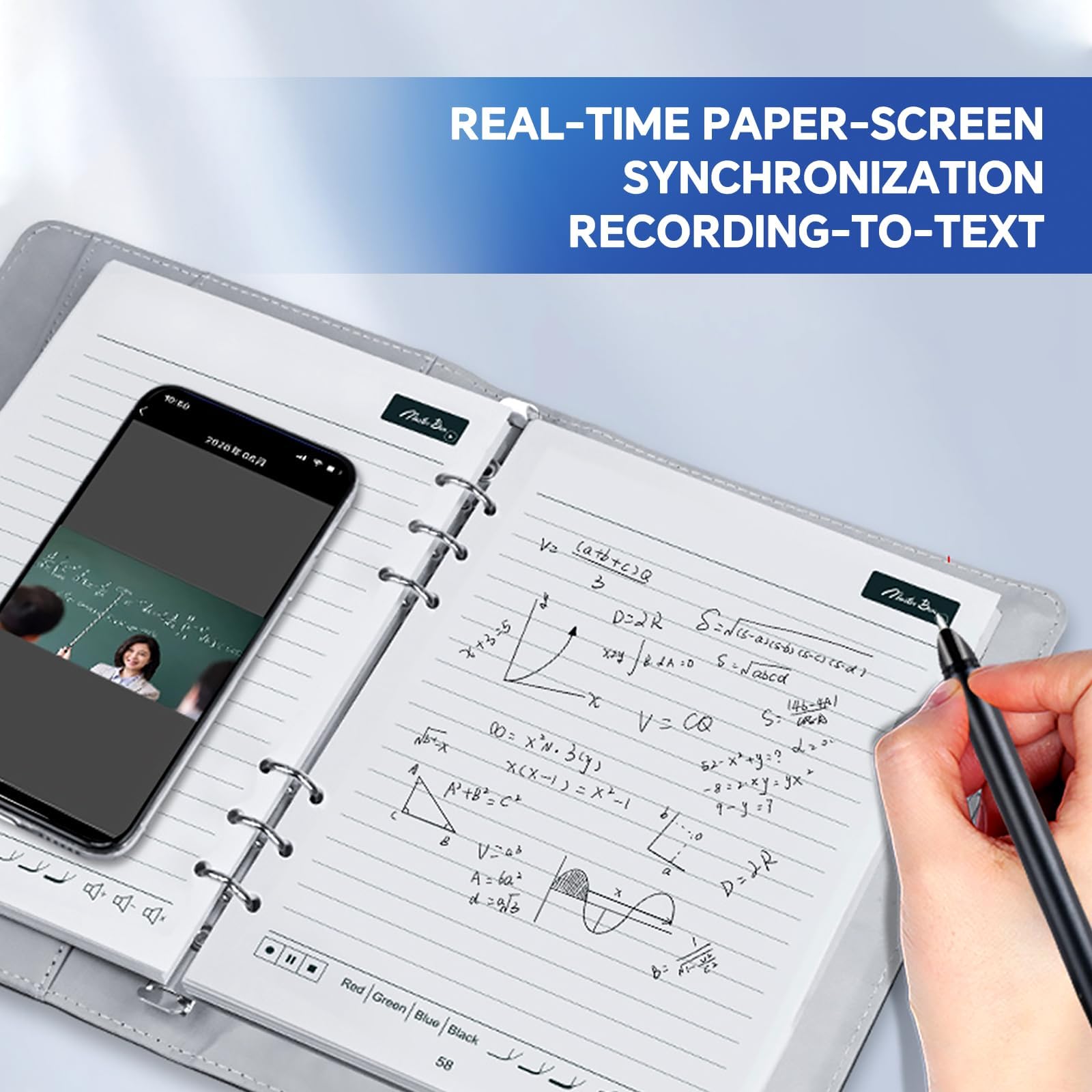 Penna Digitale a Sincronizzazione in Tempo Reale, Convertitore di Scrittura a Mano in Testo sul Telefono, Penna Intelligente Controllata a Voce per Note e Disegno Blue-Black